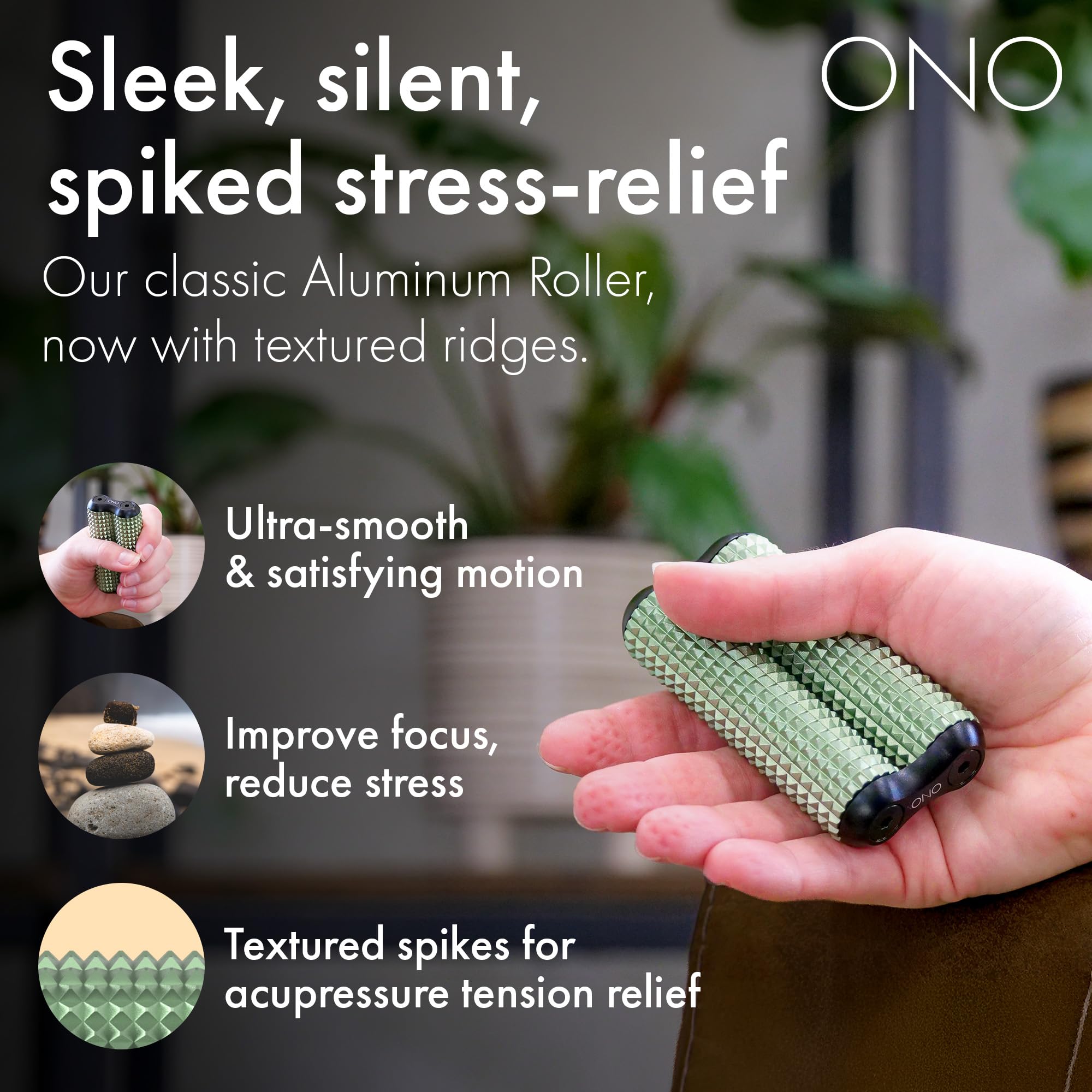 ONO Roller – Jouet à main pour adultes | Aide à soulager le stress, l'anxiété, les tensions | Favorise la concentration et la clarté | Design compact et portable (acupression, taille complète