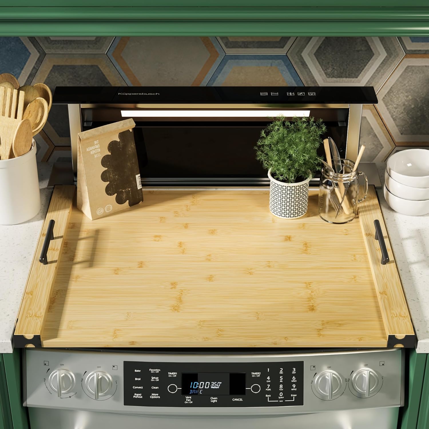 Noodle Board Stove Cover for Gas Stovetop, Bamboo Stove Top Covers for Electric Stove and Gas Burners with Handles Kitchen Sink Cover for Counter Space Decorative Serving Tray Natural (29.53"x22.05")