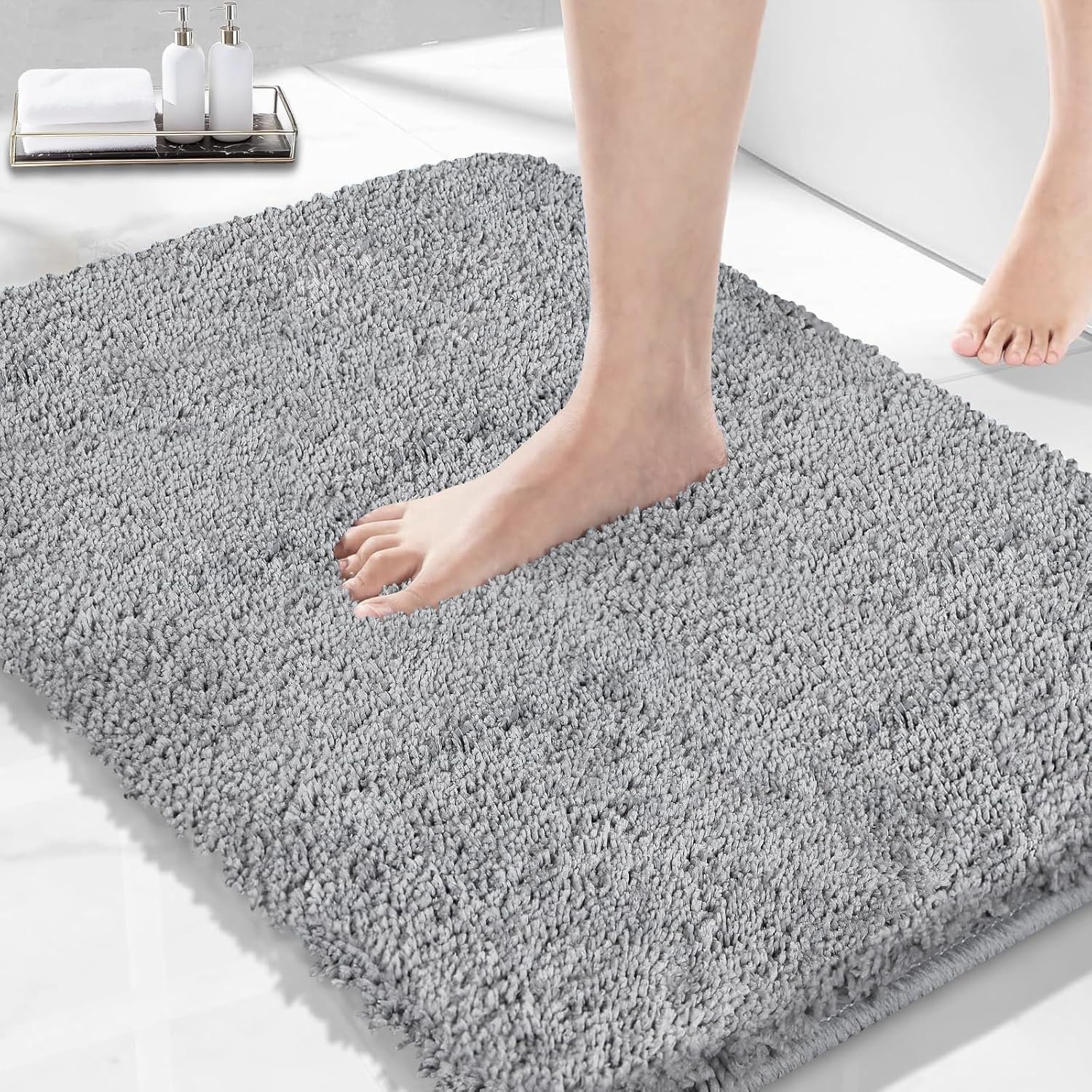 Gray Bathroom Rugs 27.5"x19.6", Extra Soft Absorbent Thick Shaggy Bath Rugs, Non Slip Quick Dry Bath Mat, Machine Washable Bath Rugs for Bathroom, Microfiber Rugs for Shower Bathtubs Grey 27.5"x19.6"