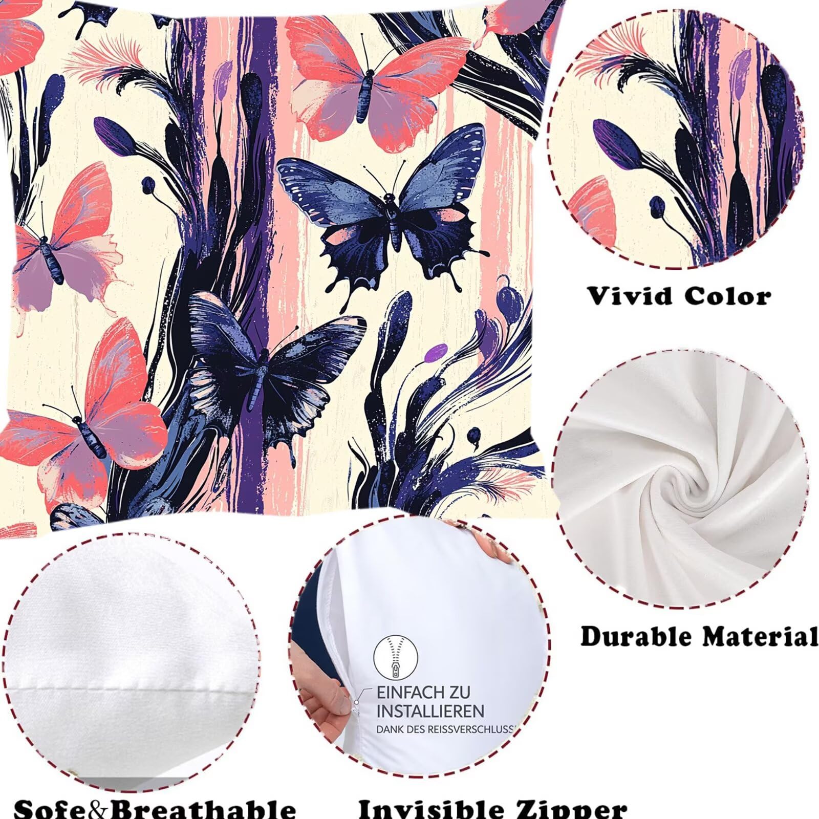 Lot de 4 Housses de Coussin Canapé 60x60cm Décoratives Double Face Taie d'oreiller en Velours Violet Coussin Carré Papillon 1 Taie d'oreiller pour Chambre, Bureau, Salon Canapé Voiture Ferme F0P-623