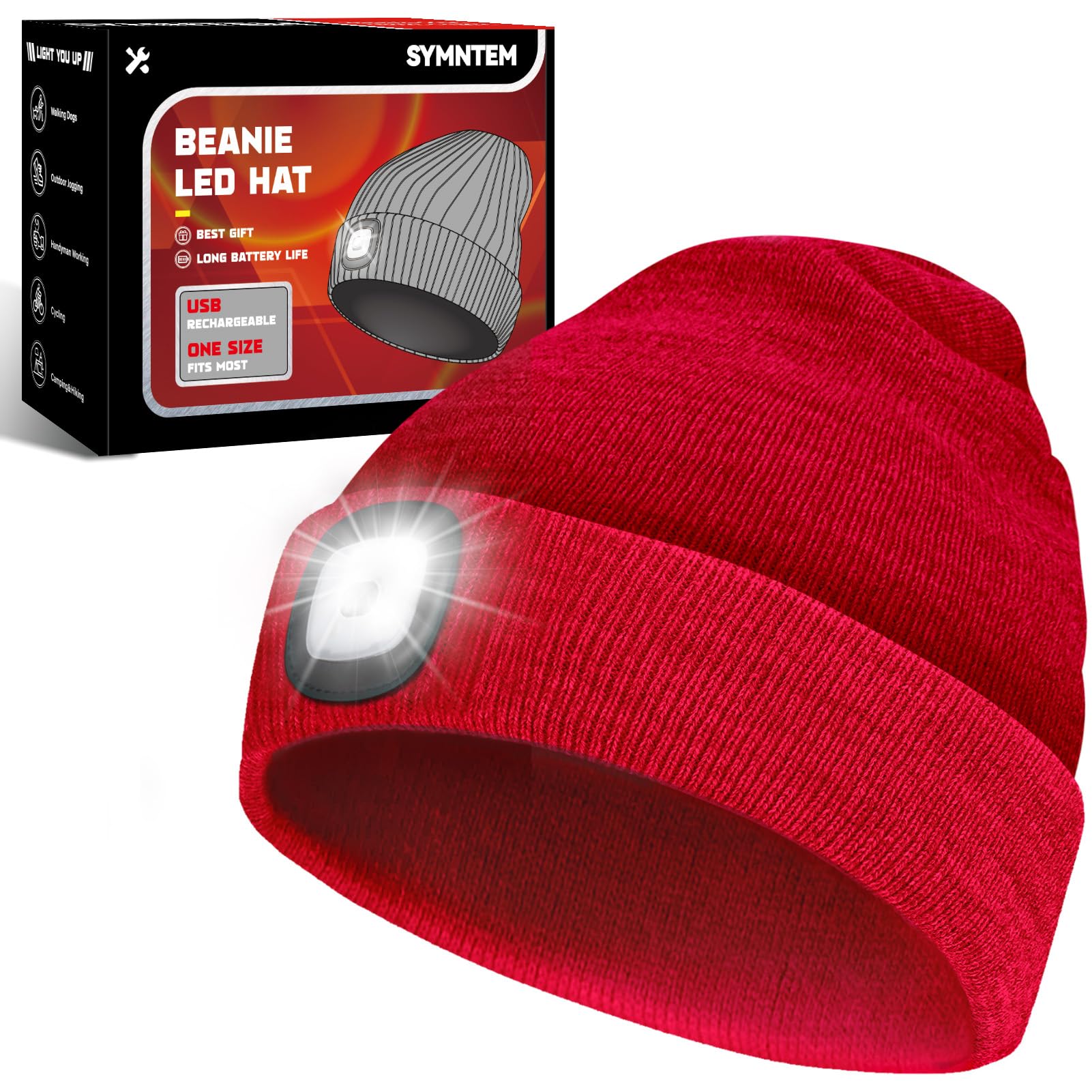 SYMNTEM Unisex Beanie Hat with Light, Rechargeable Headlight Cap, Valentines Day Gifts for Him, Cool Gadget Gifts for Him, Birthday Gifts for Women,