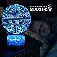 Vista 5 de Ilusión 3D Star Wars Luz nocturna de cuatro patrones de estrella de la muerte/Halcón Milenio/R2 D2/BB-8 Interestelar 7 Cambio de Color Decoración