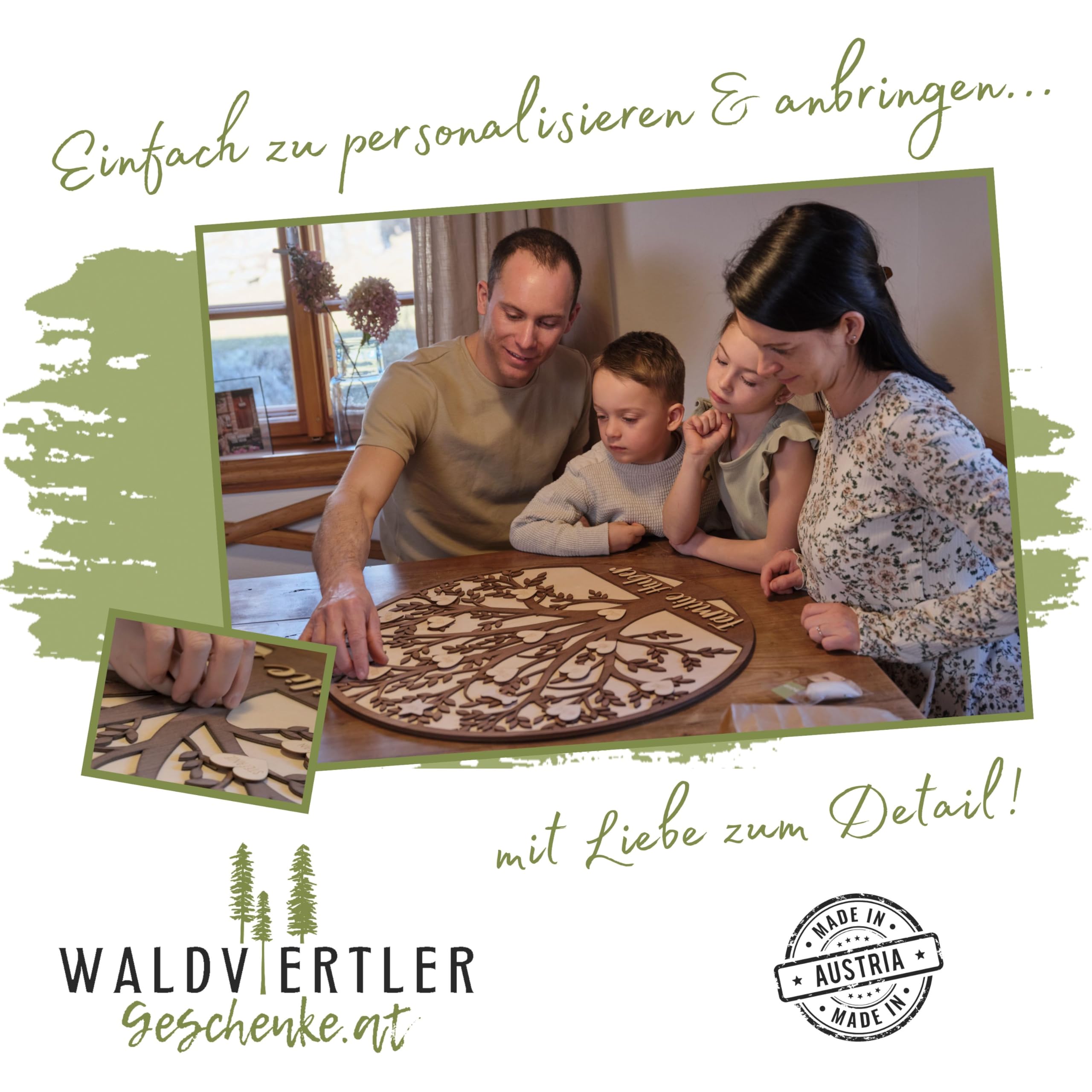 Familien-Stammbaum aus echtem Holz – Handmade, individuell gravierbar & hochwertig verarbeitet – personalisiere jetzt Dein ganz persönliches Erinnerungsstück! (XL)
