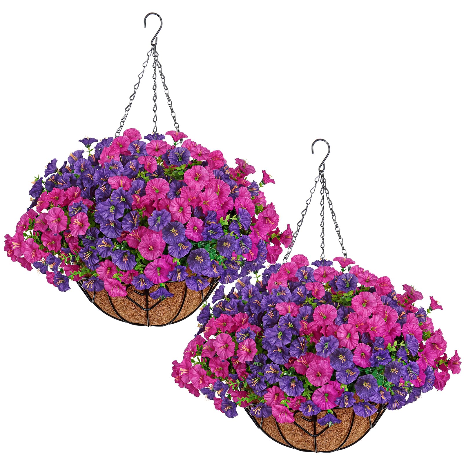Cesto Appeso Con Fiori Artificiali Di Seta - Composizione 30,5 Cm, Viola E Rosso, Resistente UV Per Esterno/Interno
