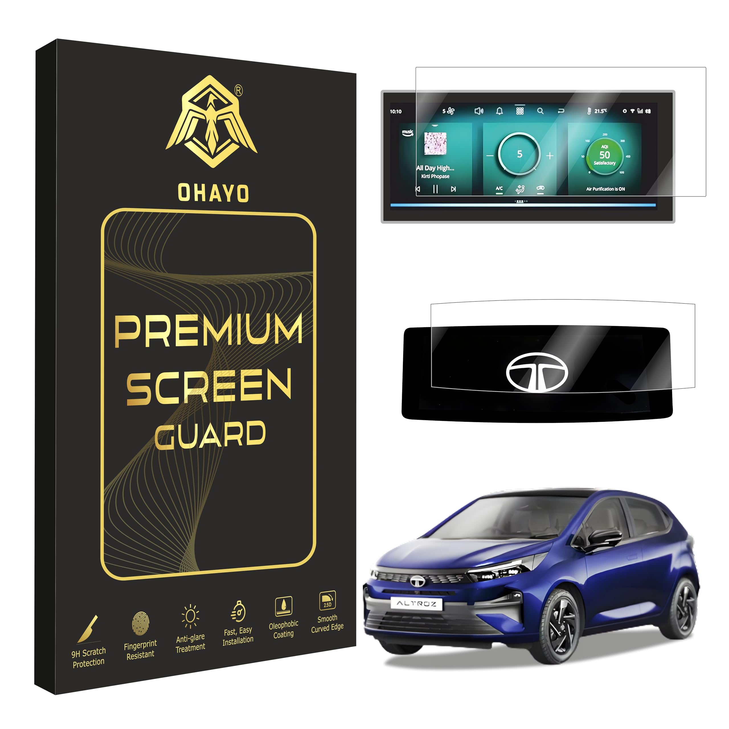 OHAYO Screen Guard For TATA ALTROZ (TATA ALTROZ 10" INFO+Steering [2Pack])-image-11