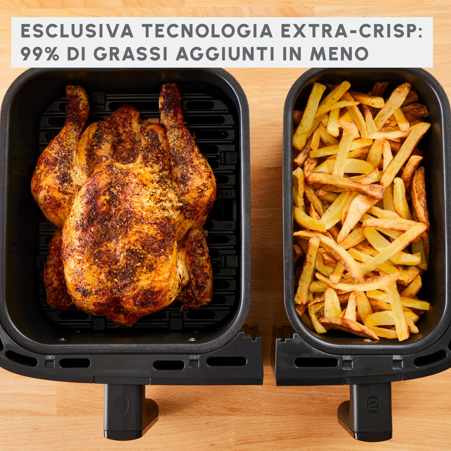 Moulinex Dual Easy Fry & Grill, Capacità 8,3 L, Doppio Cestello, Combinazione Di Friggitrice Ad Aria E Griglia, Pasto Completo Per La Famiglia, Meno