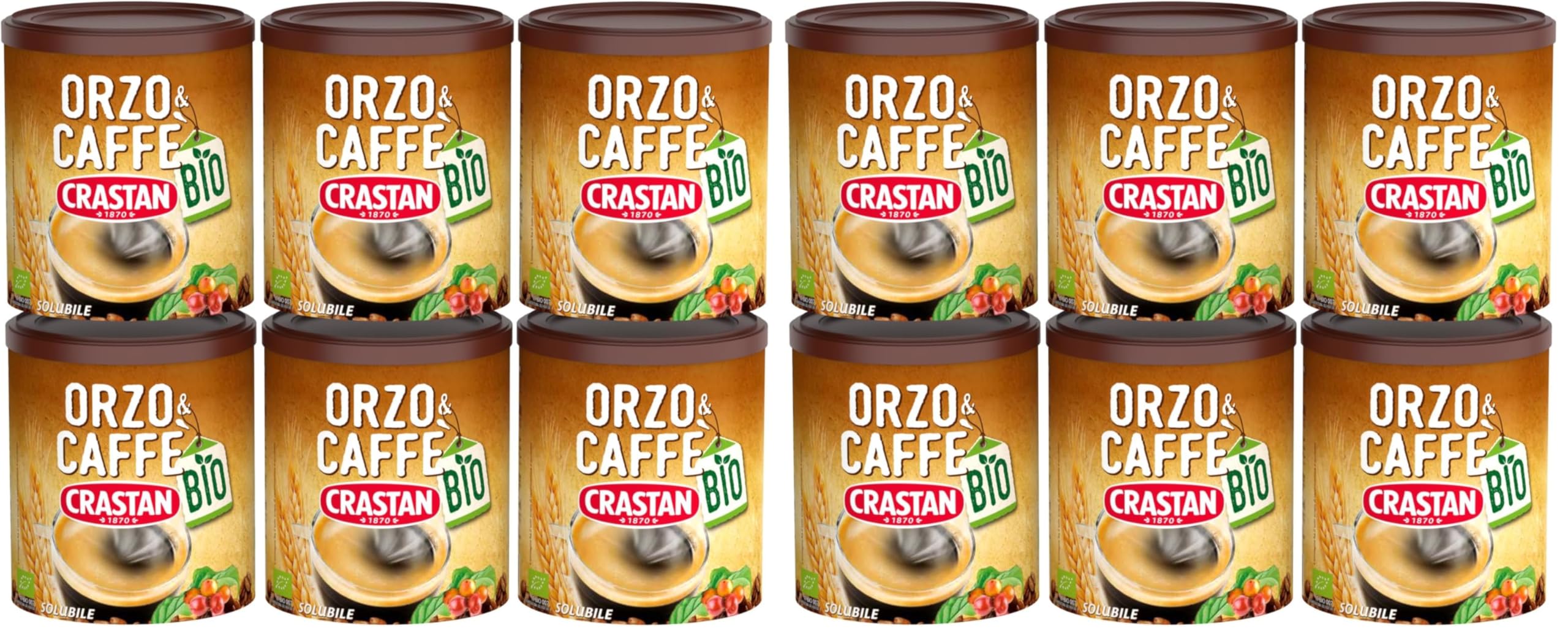 Crastan Solubile - Orzo & Caffè da agricoltura biologica - 6 Barattoli da 120g [tot. 720g] (Confezione da 2)