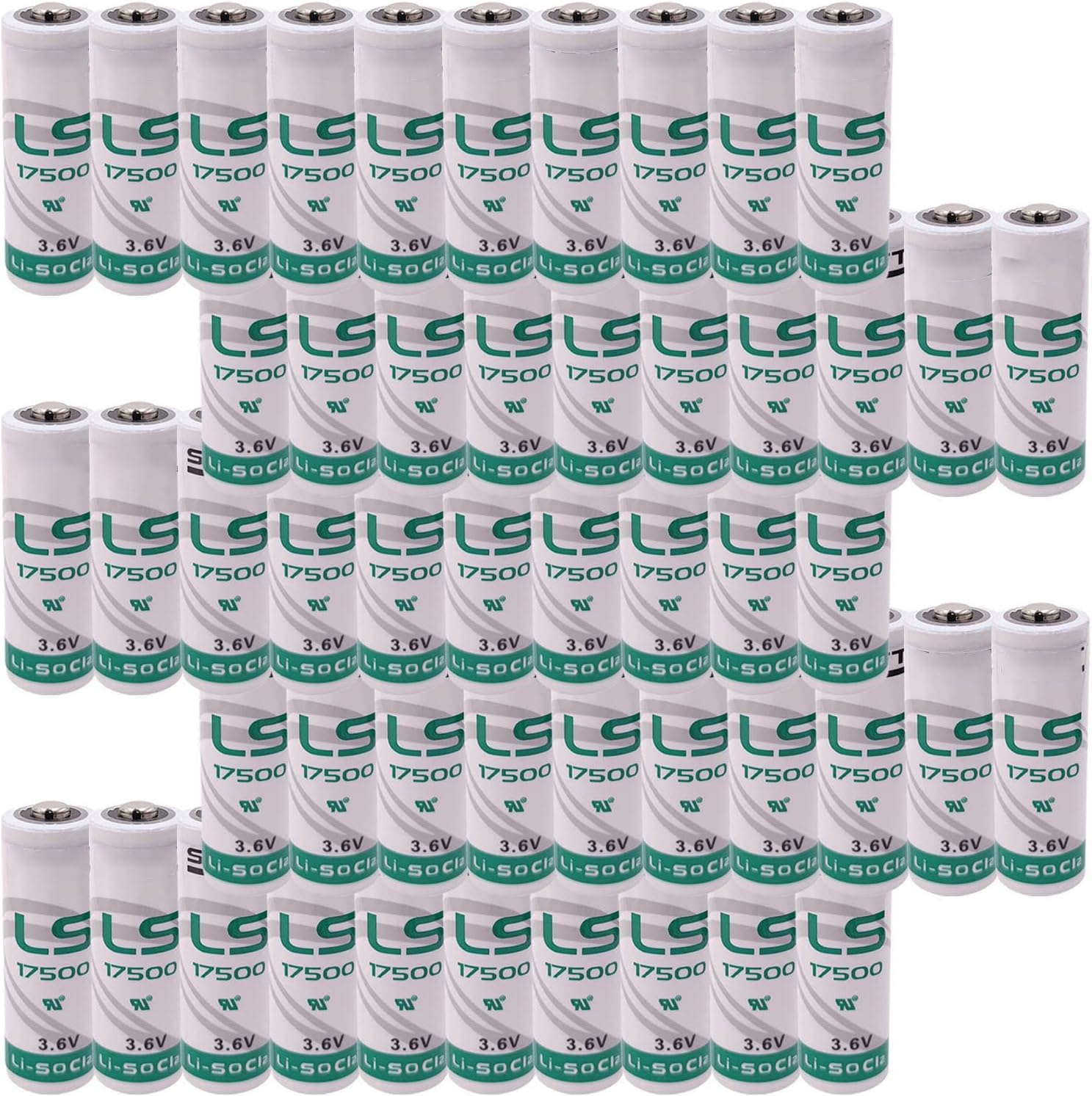 50-Pack LS17500 3.6V 3600mAh Size A Lithium Battery No-Rechargeable LI-SOCI2 for LS17500 CNC Water Meter