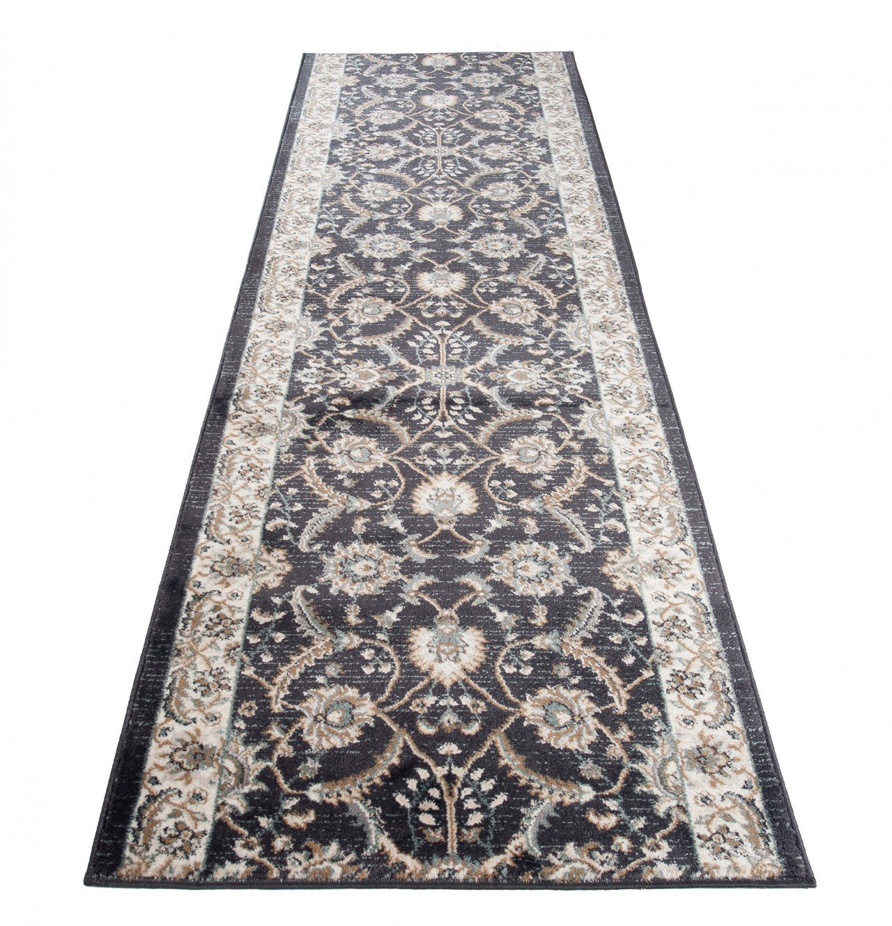 Läufer Teppich Flur in Anthrazit Schwarz - Orientalisch Klassischer Muster - Brücke Läuferteppich nach Maß - 80 cm Breit - AYLA Kollektion von Carpeto - 80 x 300 cm