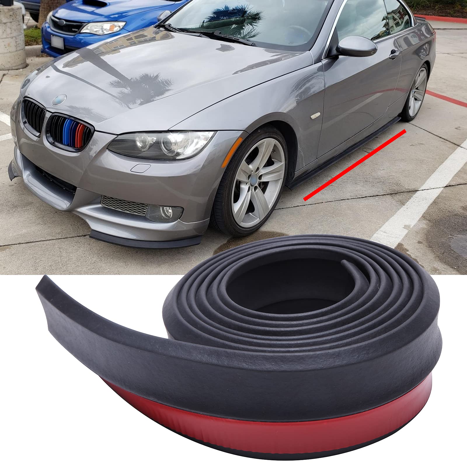JMTBNO Protezione Paraurti per Auto Spoiler Auto 2.5m Protezione Paraurti Universale Strisce Adesive Lip Splitter Striscia di Gomma Spoiler Corpo Gonna Labbro Dell'auto Adesivo per Auto Camion SUV