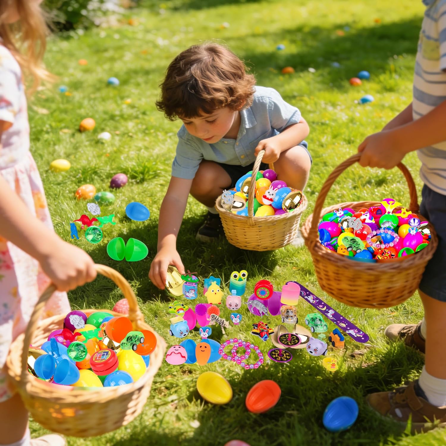 100 Pack Prefilled Easter Eggs with Assorted Toys Inside 6 Surprise Golden Eggs, 100 Plastic Easter Eggs Fillers with Fidget Toys Easter Basket Stuffers Fillers Egg Hunt Party Favors for Kids Boy Girl