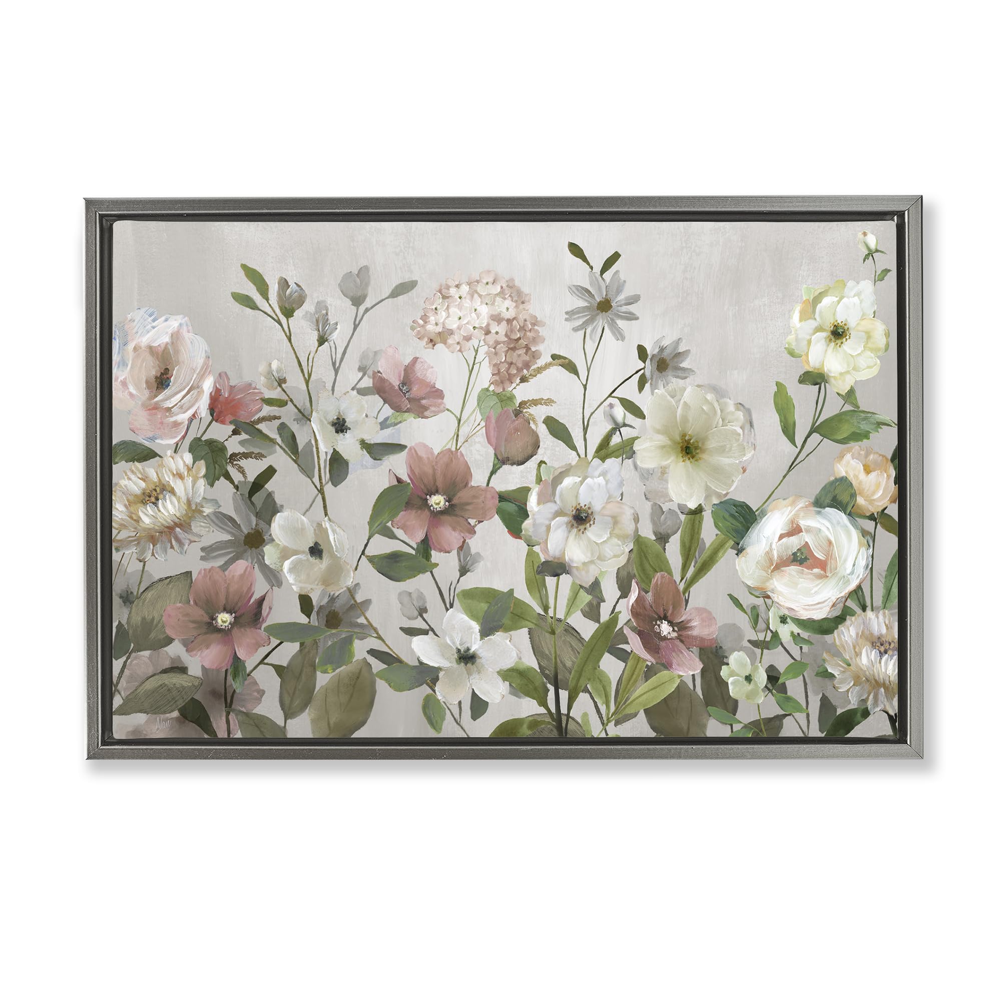 Stupell Industries Luster Gray (Matte) Garden Meadow Floral Botanical, 20 X 30 Inch Canvas In Floater Frame
