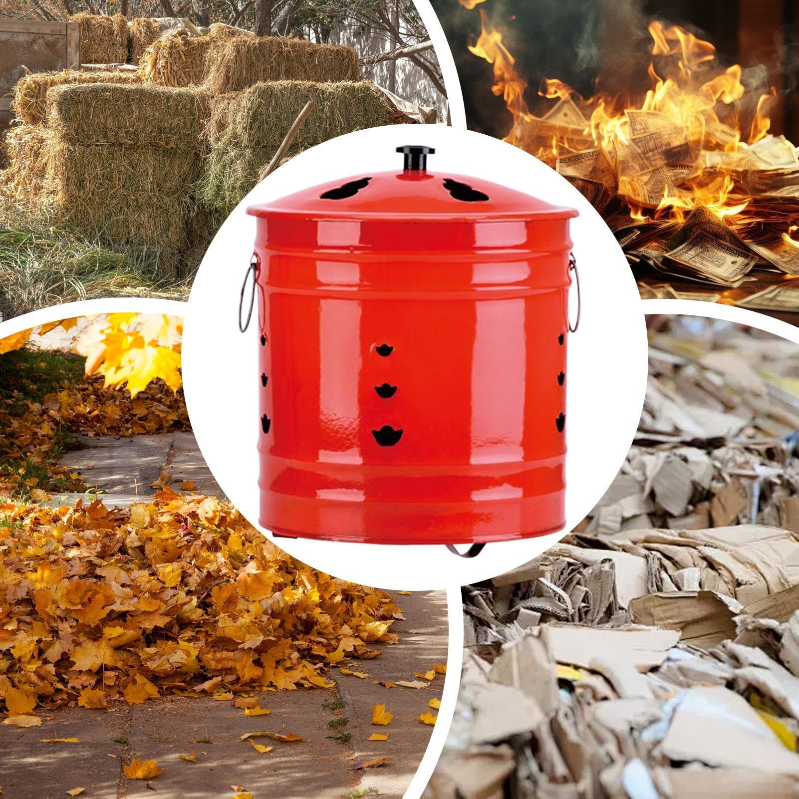 Brûleur à papier avec couvercle, baril de feu à poignée ergonomique – Seau anti-étincelles pour jardin, terrasse, plage, porche, balcon, arrière-cour, pont de jardin, intérieur