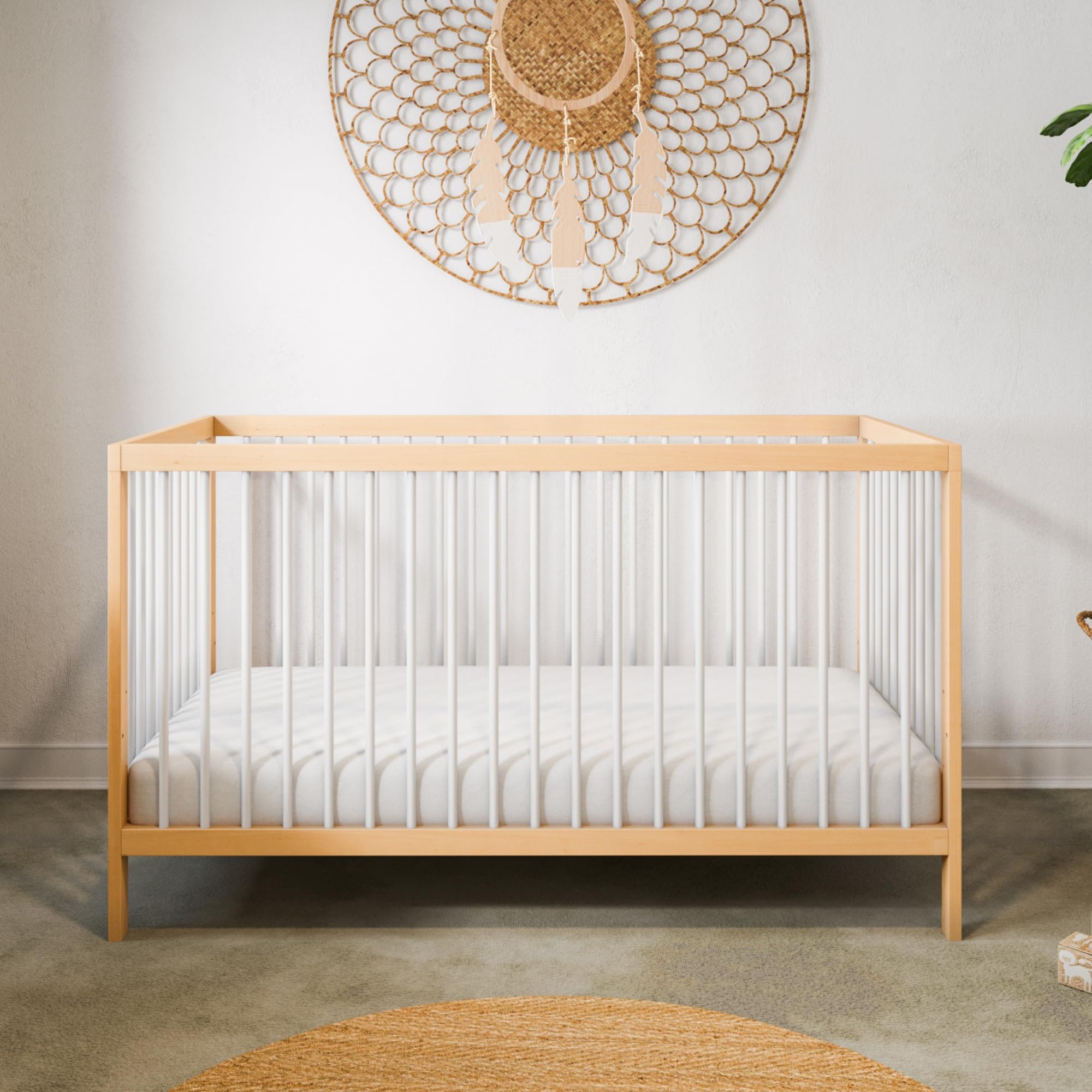 Kids Collective Cama infantil de madera de haya 60 x 120 cm y 70 x 140 cm | Somier regulable en altura, barras extraíbles | Desde el nacimiento hasta los 3 años | Fabricado en la UE | Natural/blanco
