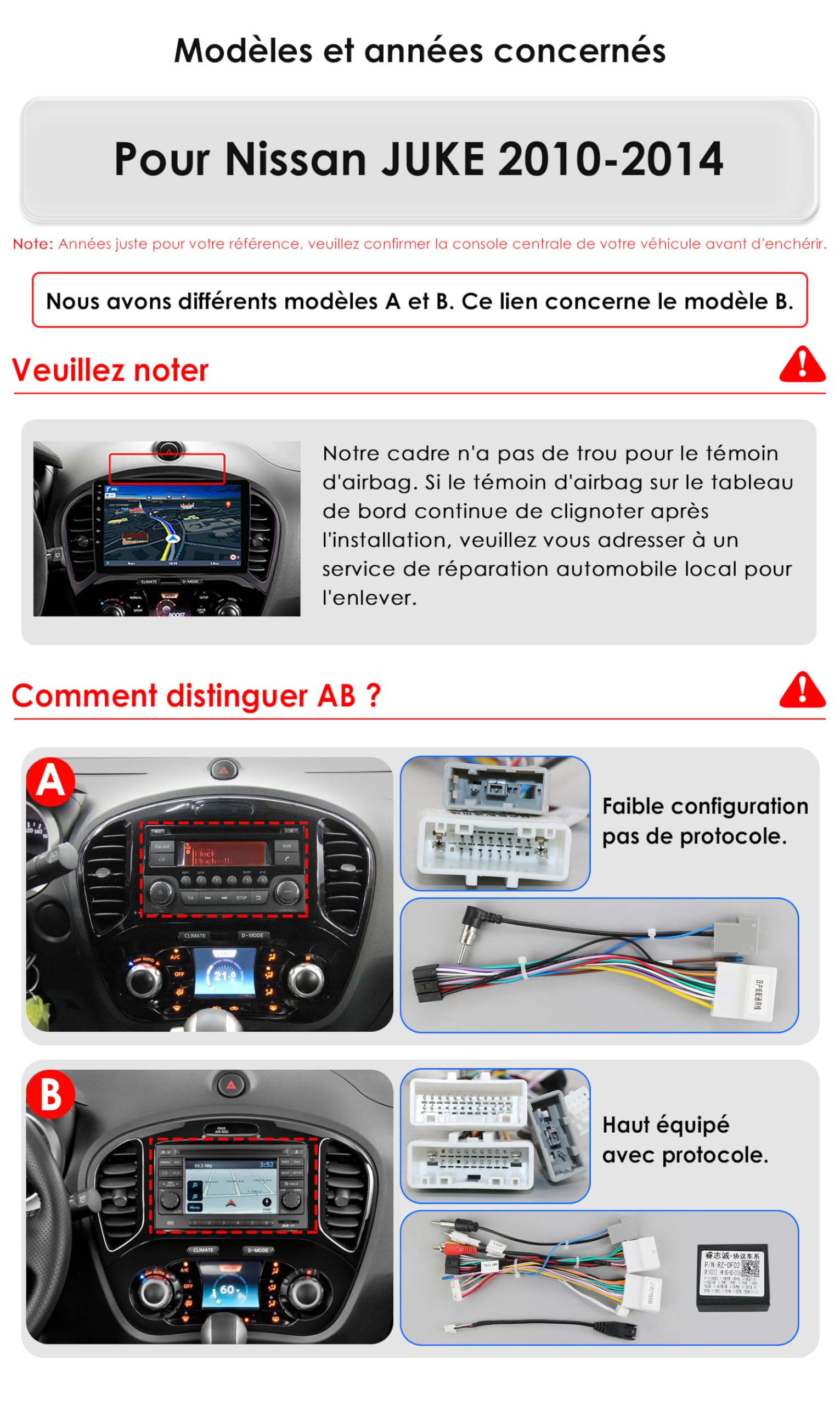 Android 13 9 pollici autoradio per Nissan juke2010-2014 4 core 2GB & 64GB di memoria, supporta wireless carplay/Android auto, controllo volante, WLAN/4G, AM/FM