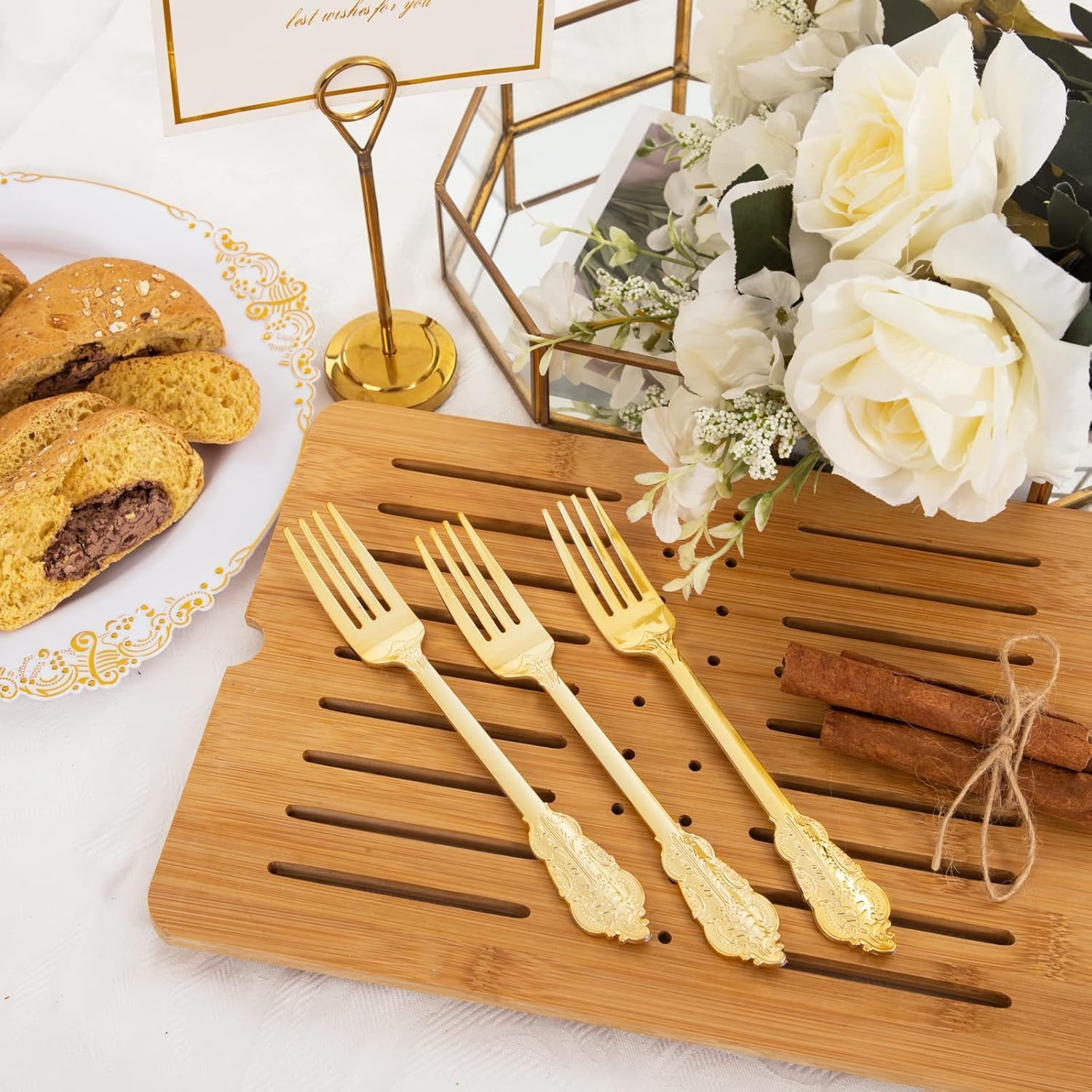 Ciaell 200PCS Gold Plastic Forks - Heavy Duty Plastic Forks - 7.48 Inch Heavyweight Gold Forks - Disposable Dessert Forks Perfect for Parties & Weddings & Dinners - Image 6