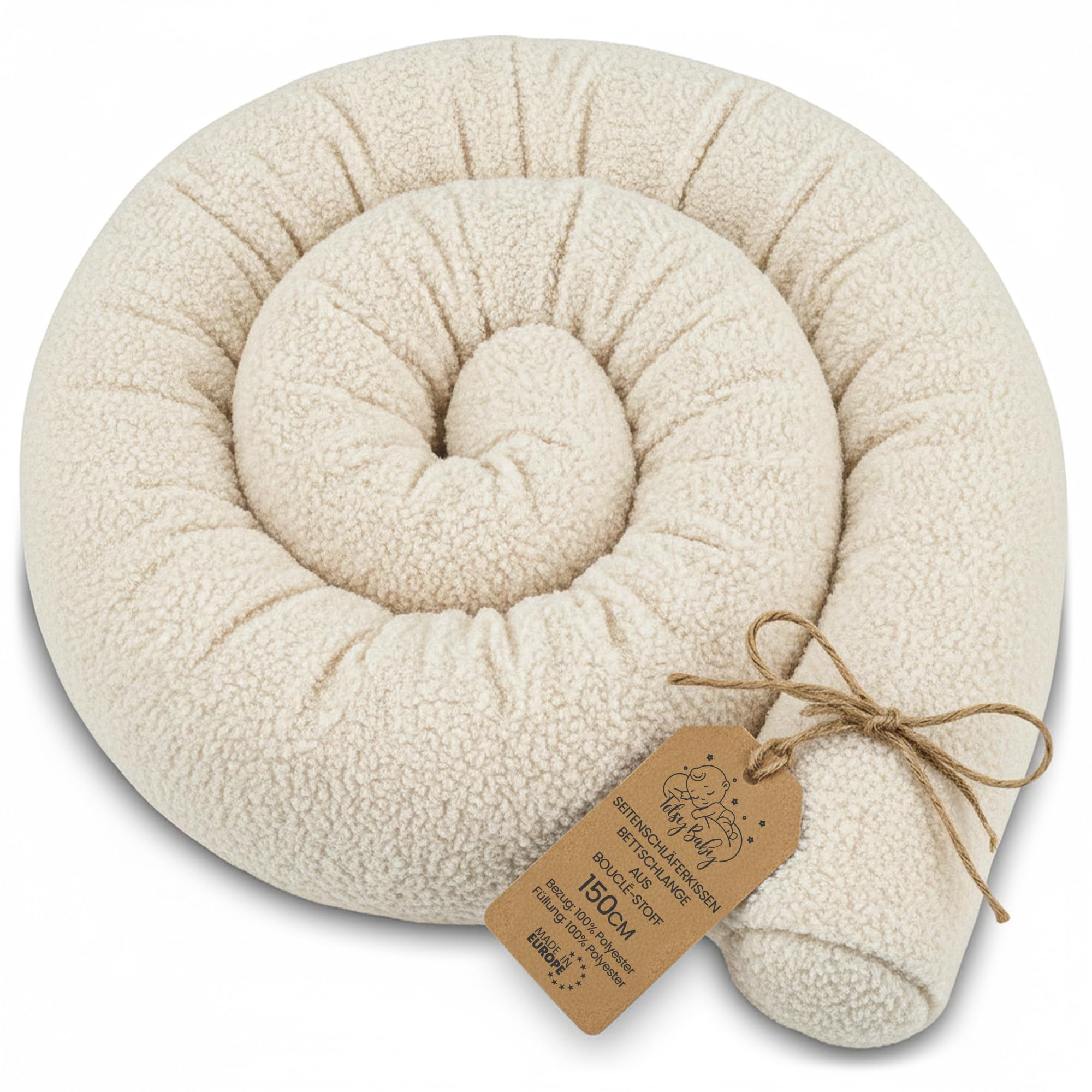 Totsy Baby Seitenschläferkissen Bettschlange Body Pillow 150 cm Bouclé - Kopfkissen lang Bettrolle Schlafkissen Nackenrolle Zertifikat Oeko-Tex Cremefarben