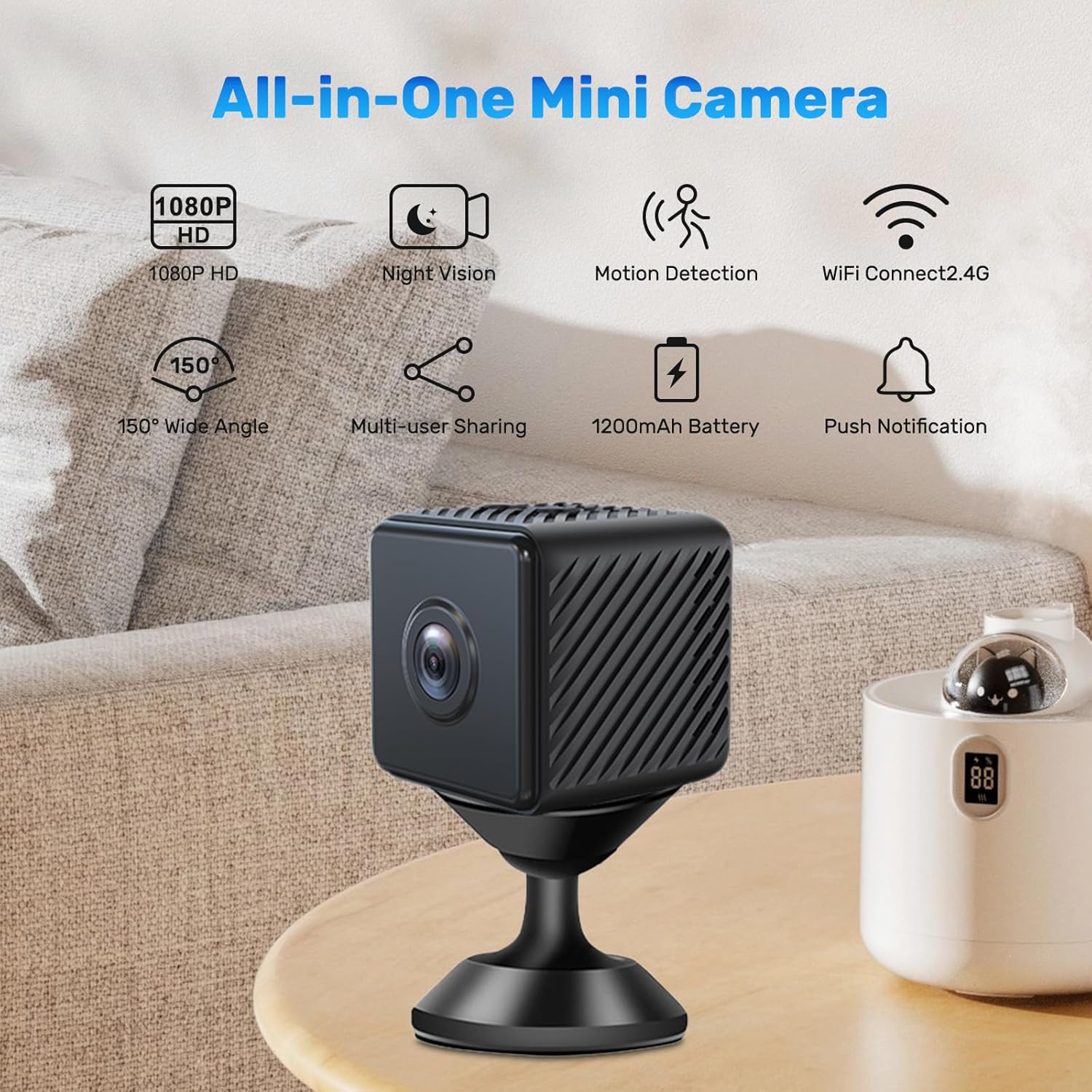 Hidden Camera 1080P HD WiFi Security Camera Mini Indoor Door Cameras Nanny Cam for Home Cam Home Security with App Small Cameras with Motion Detection Night Vision Ultra HD WiFi & SD Cloud Storage