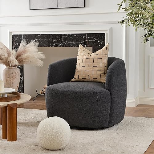 Miniatura 145 de KINWELL Juego de 2 sillas giratorias de barril Boucle de 34 pulgadas de ancho, sin montaje, sillones tapizados redondos, sillas decorativas, sofá