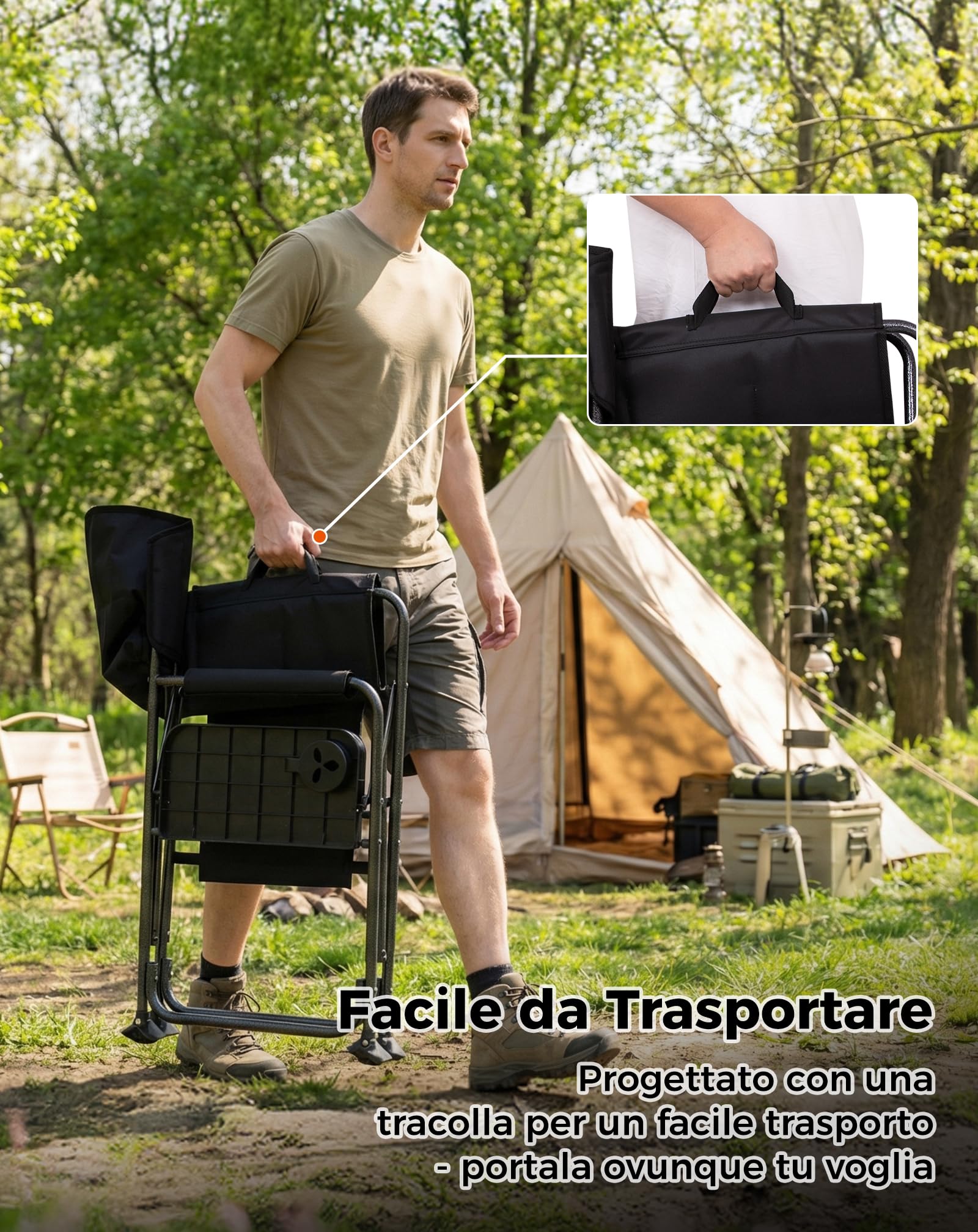 KingCamp Sedia da Regista Camping Pieghevole, Fino al 200 kg | Sedia da Campeggio Imbottita, Tavolino Laterale e Tasca Portaoggetti, Sedie da Pesca Portatile per Campeggio Giardino BBQ