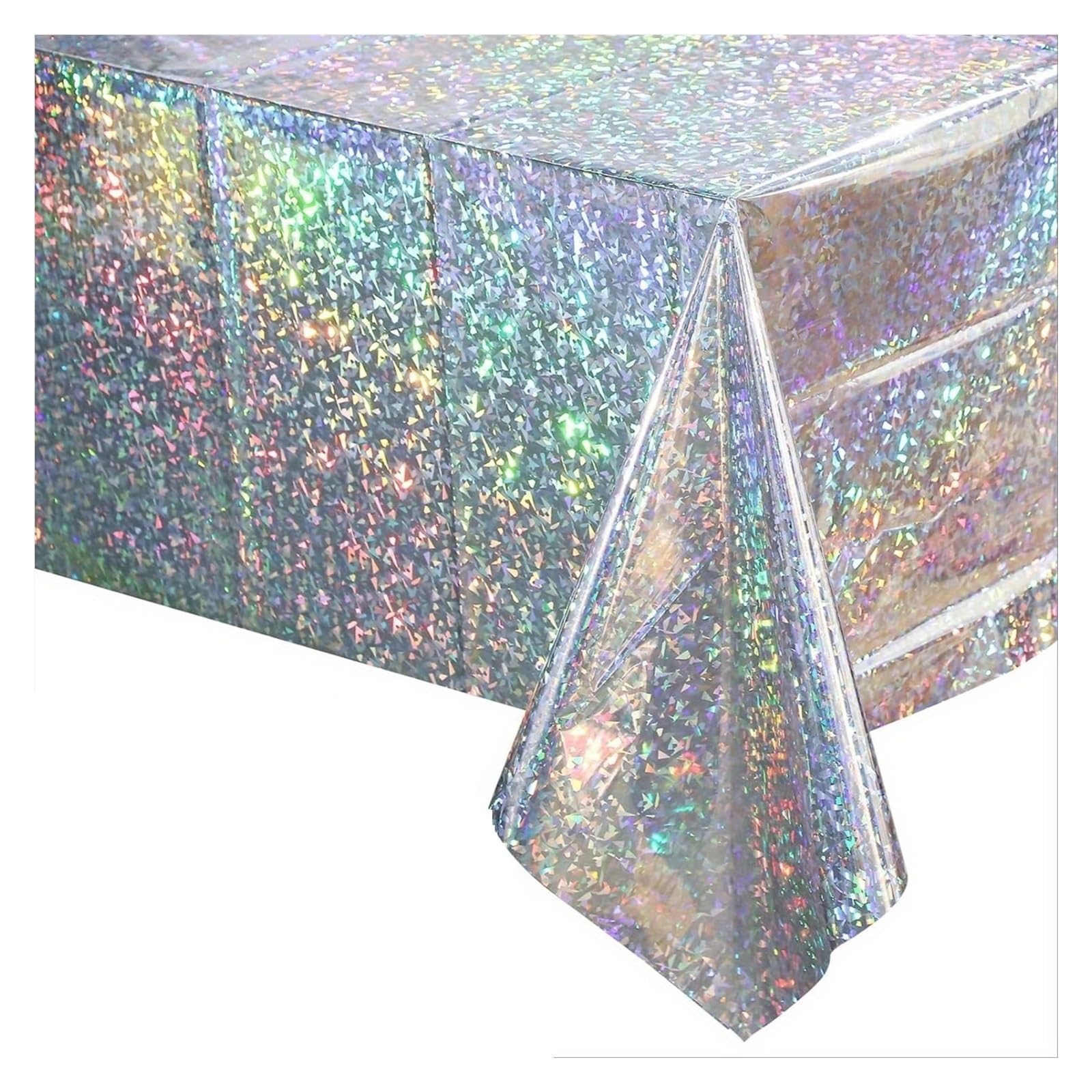 Disco Table Runner Holographic Glitter Tablecloth 137x274cm for Wedding Birthday Disco–Waterproof, Easy Clean(3 PCS,Silver)