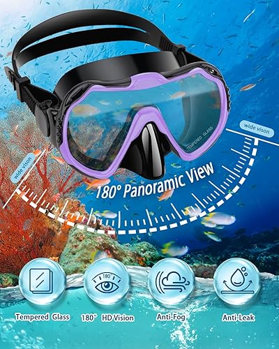 Miniatura 2 de Snorkeling Gear for Adults, Adult Snorkel Set with Panoramic Anti-Leak and Anti-Fog Tempered Glass Snorkel Mask, Dry Top Snorkel, Snorkle Mask Set