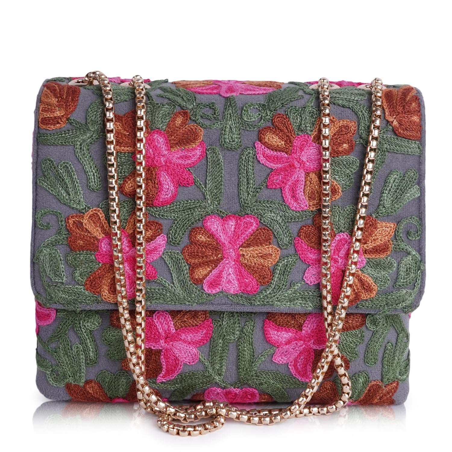 EVEDA Synthetic Leather Stylish Fancy Gorgeous Embroidered Design Crossbody Gold Chain Side Sling Bag For Women (B0CZ3B95PH) Amazon Price History, Amazon Price Tracker