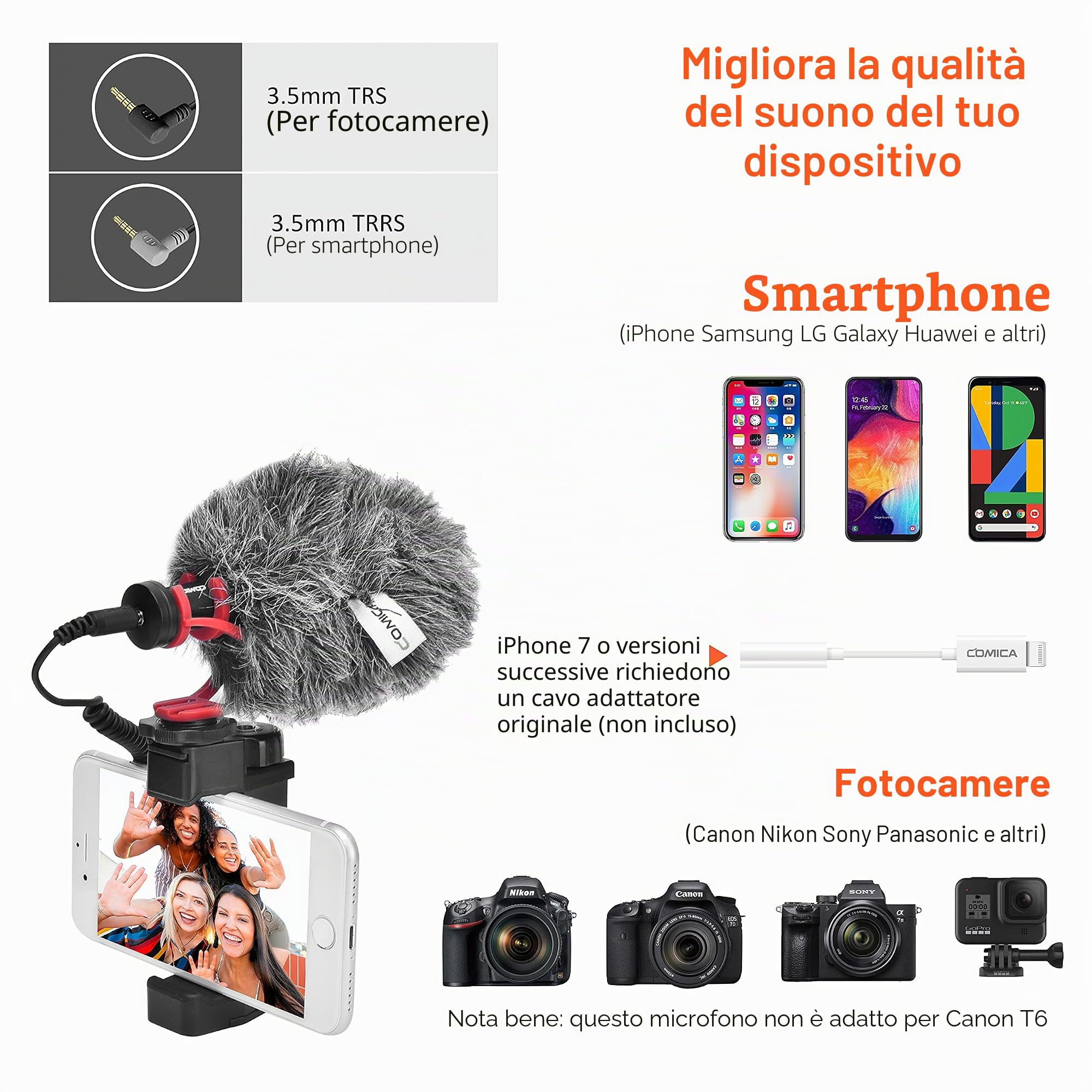 COMICA Microfono compatto CVM-VM10II Micro Direzionale a Condensatore con Wind Muff Microfono Cardioid Shotgun per DSLR Fotocamera Canon, Nikon, Fuji,Sony, Panasonic,Smartphone ecc. (rosso)