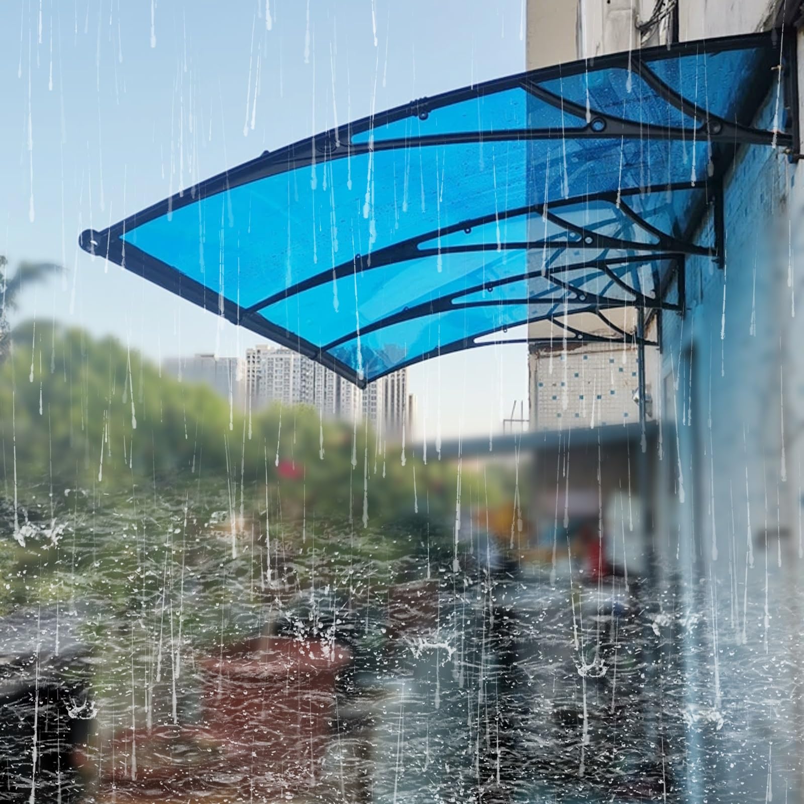 Outdoor Patio Sunlight Protection Canopy Sun shetter,Modern Front Door Canopy with Aluminum Bracket,Polycarbonate Window Door Awning Canopy,Door Canopy Cover,UV Rain Snow Protection. ( Color : Blue ,