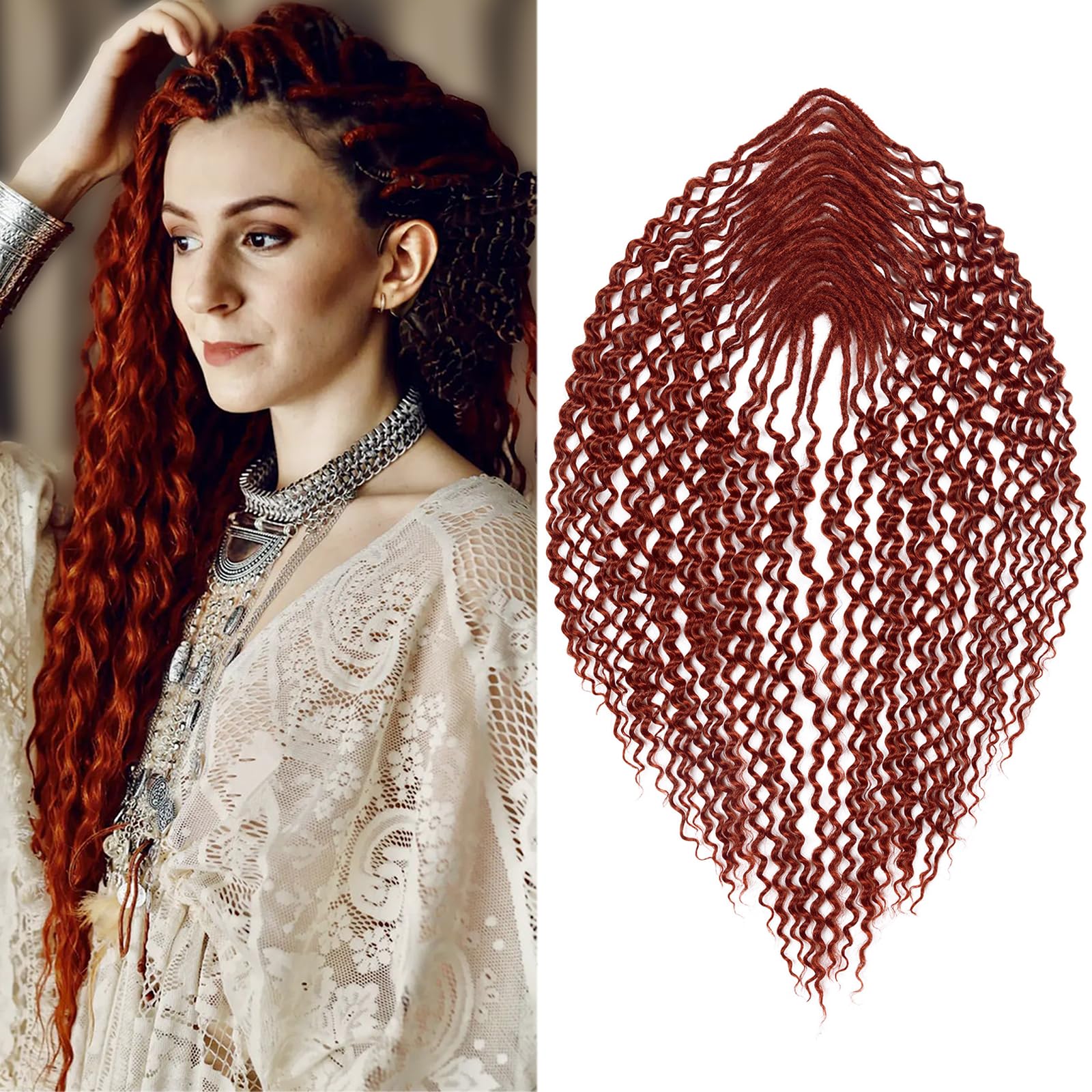 WIGER 350 Ginger DE Curly Dreads Extension Wavy Double Ended Dreadlock Crochet Hair Copper Red DE Wavy Twisted Hippie Dreadlock Handmade Synthetic