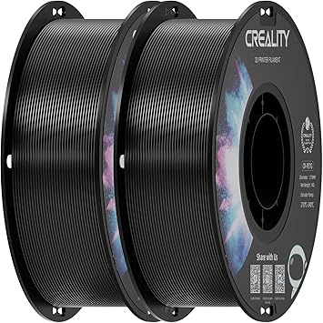خيط طابعة ثلاثية الأبعاد من Creality PETG مقاس 1.75 مم، أسود، 2 كجم، متانة ممتازة ودقة عالية، عديم الرائحة وغير سام ومقاوم للرطوبة، أسود لامع، عبوتان