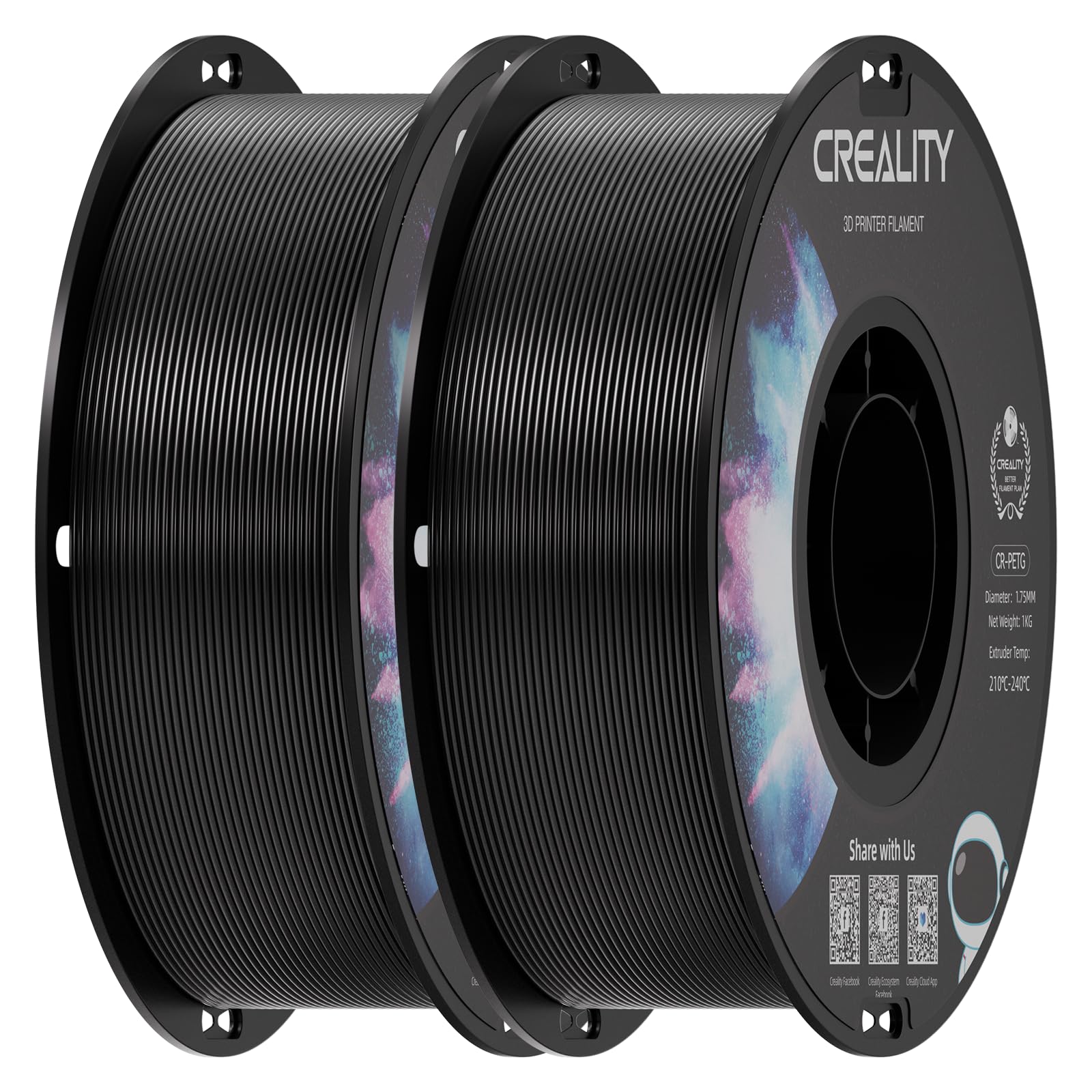 Photo 1 of **Only One** Creality PETG Filament 1.75mm Black 2 kg, 3D Printer Filament, Excellent Toughness High Precision, Odorless Non-Toxic Moistureproof, Glossy (Black 2-Pack)