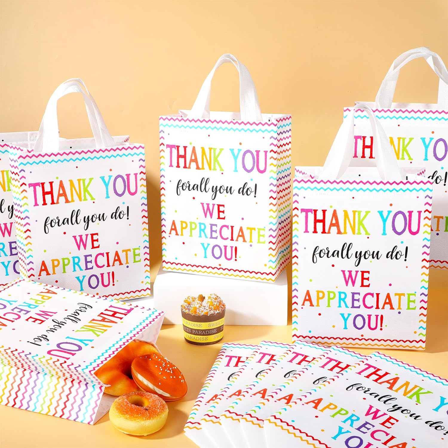 24 Pcs Thank You Gift Bags with Handles Bulk Reusable We Appreciate You Return Gift Bags Be Thankful Non-woven Foldable Bag for Business Shopping Wedding Graduation Party Favors 8x4x10 Inch - Image 3