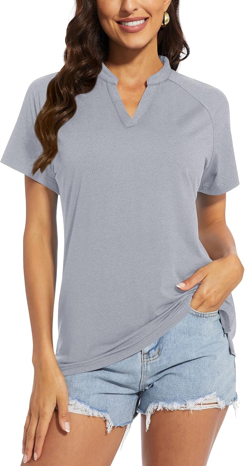 TACVASEN Polo V Neck T Shirts for Women Summer Golf Quick Dry T Shirts UPF 50+ Tennis Running Shirts Lightweight Yoga Top