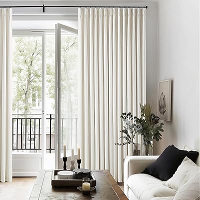 Natural Pinch Pleated Linen Blackout 105 Inch Curtains 2 Panels for Living Room Bedroom Thermal Insulated 100% Black Out Linen Drapes with Liner Room Darkening Window Curtains 40x105