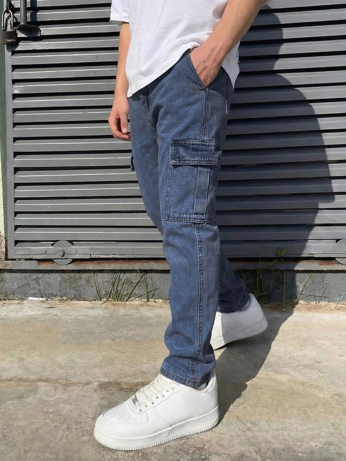 JMIERR Men's Elastic Waist Cargo Jeans Stretch Denim Pants with Drawstring Relaxed Fit for Casual Daily Wear - Image 5