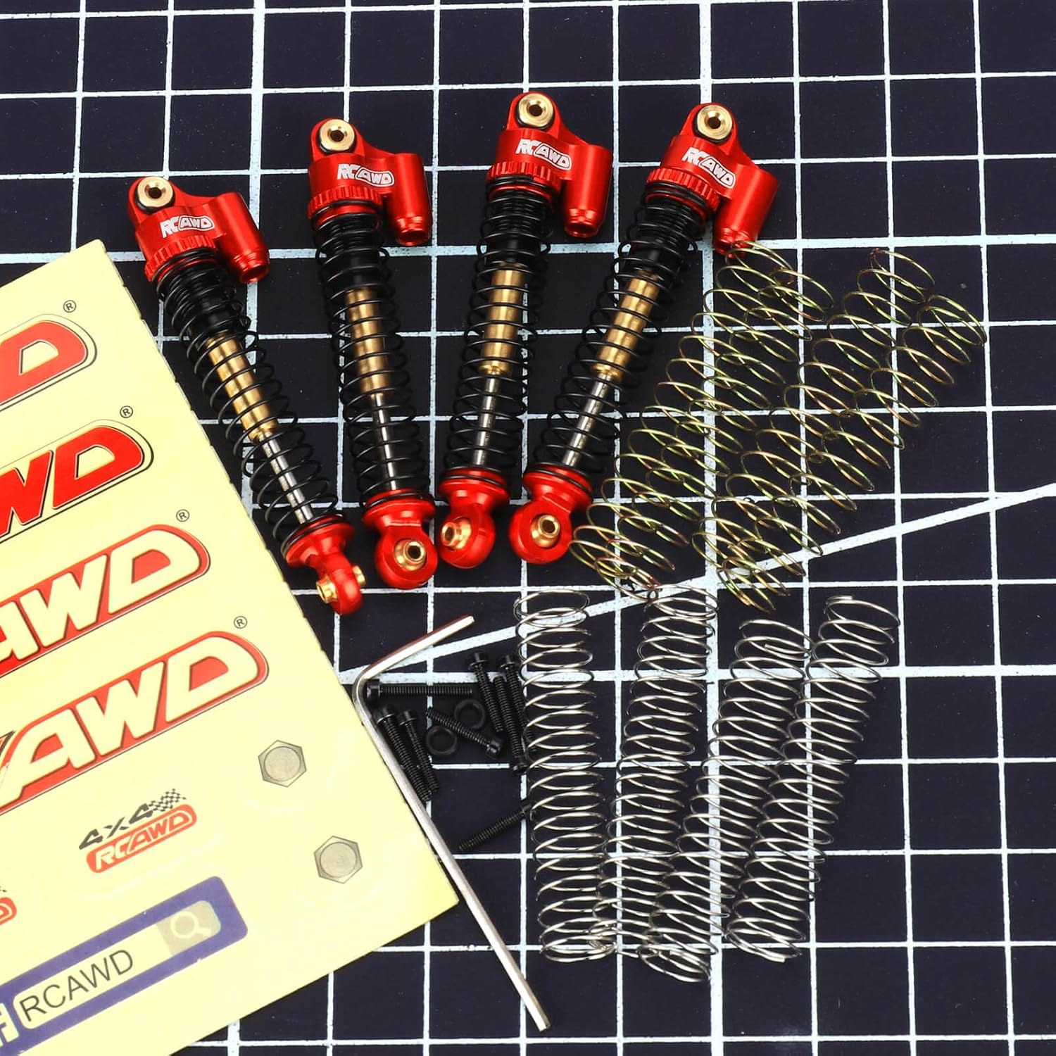 RCAWD Double Barrel Shock Absorber with Extra Springs for Axial AX24 XC-1 4WS Upgrades, Aluminum Front Rear RC Shocks Damper Parts for 1/24#AXI00003 Red