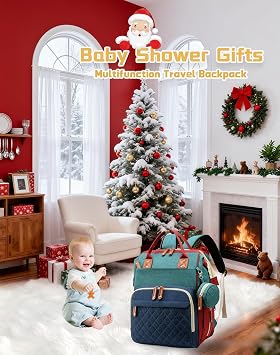 Diaper Bag with Changing Station, 3 in 1 Baby Diaper Backpack, Green-blue-red, 13 L x 8 W x 16.5 H, Diaper Bag Backpack