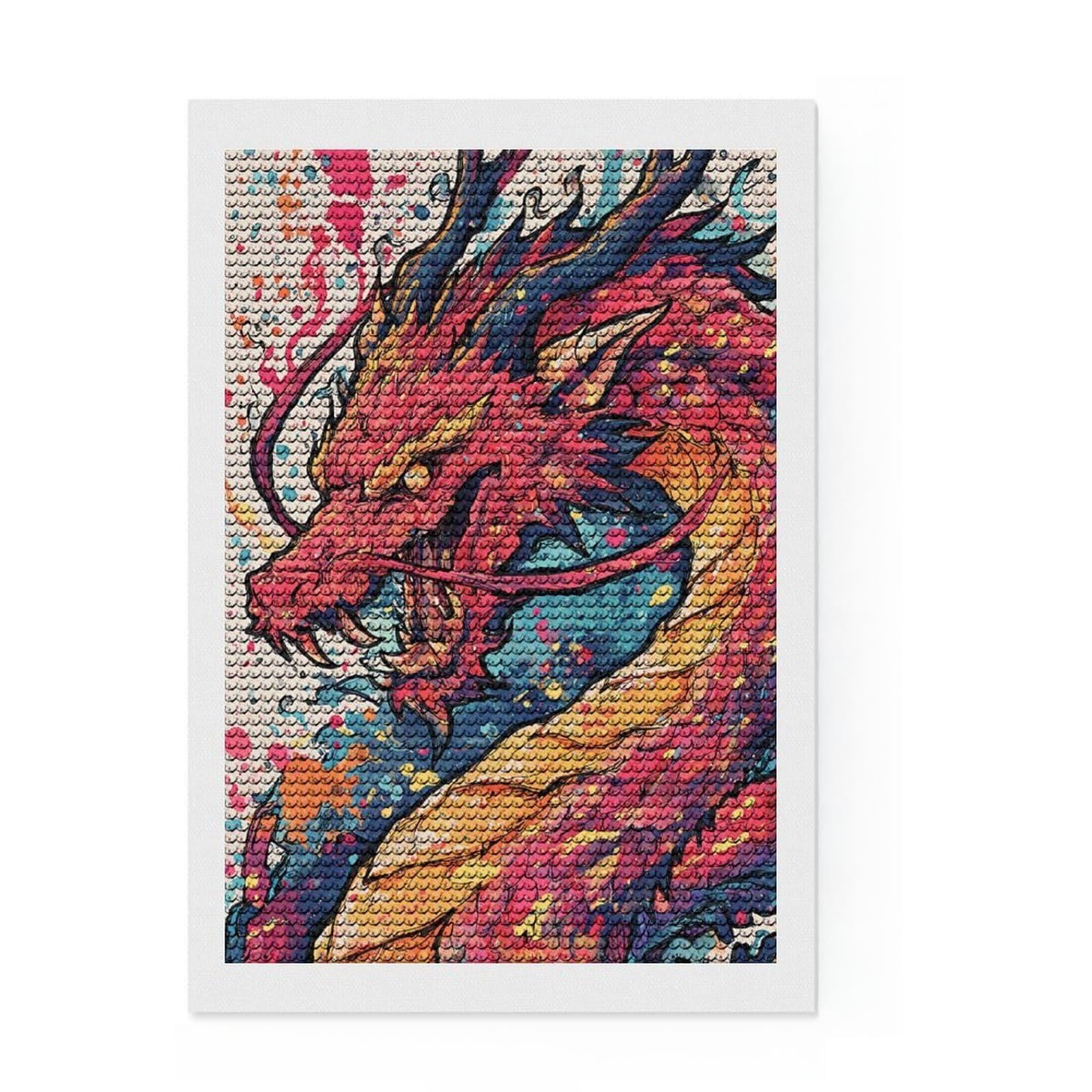 Junmoney Vibrant Dragon Art -1 Diamond Painting Set 8"x12", Stress Relief Craft, Simple to Start, Farmhouse Decor, Gift Idea, Easy to Enjoy