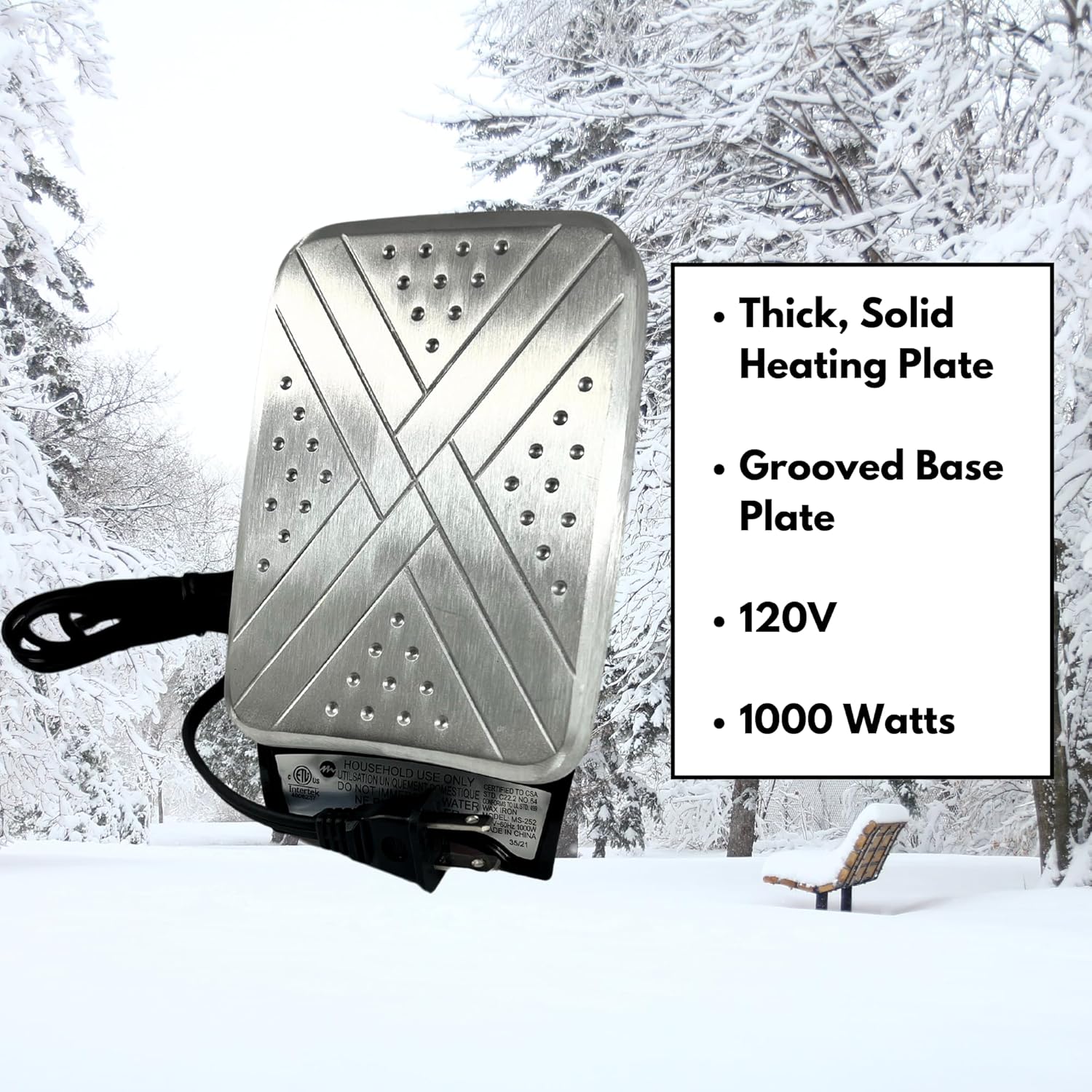 KUU Ski and Snowboard Waxing Iron – Adjustable Temperature Hot Wax Iron 120V for Tuning and Repair