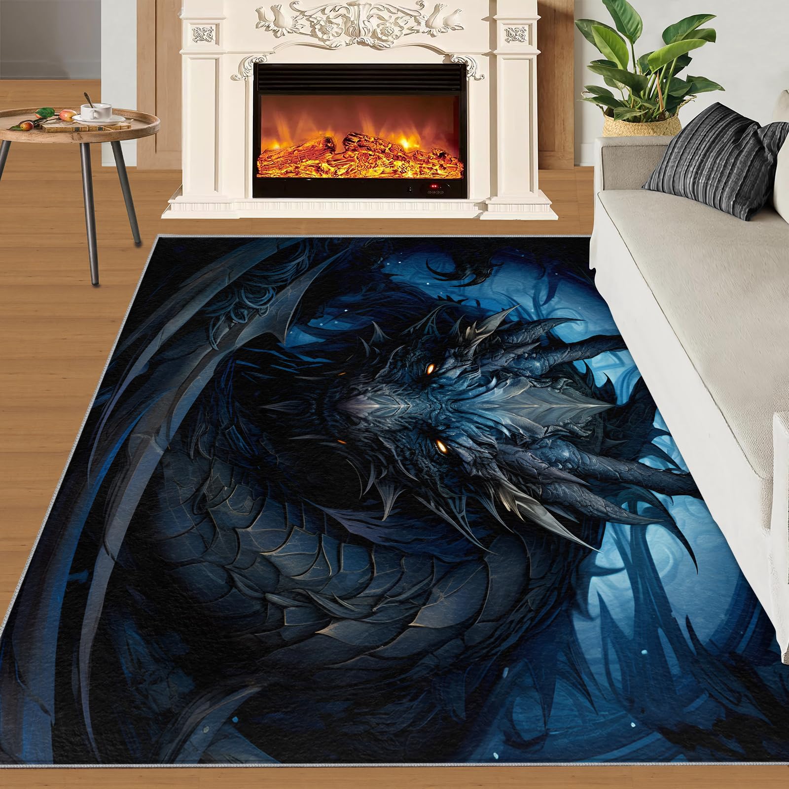 SANSJI Blue Dragon Runner Rug 60x180 Carpet, Cook Ice Dragon Area Rugs, Mysterious Animals Kitchen Non Slip Washable Rugs,Dragon Monster Soft Low Pile Easy to Care Rugs for Hallway