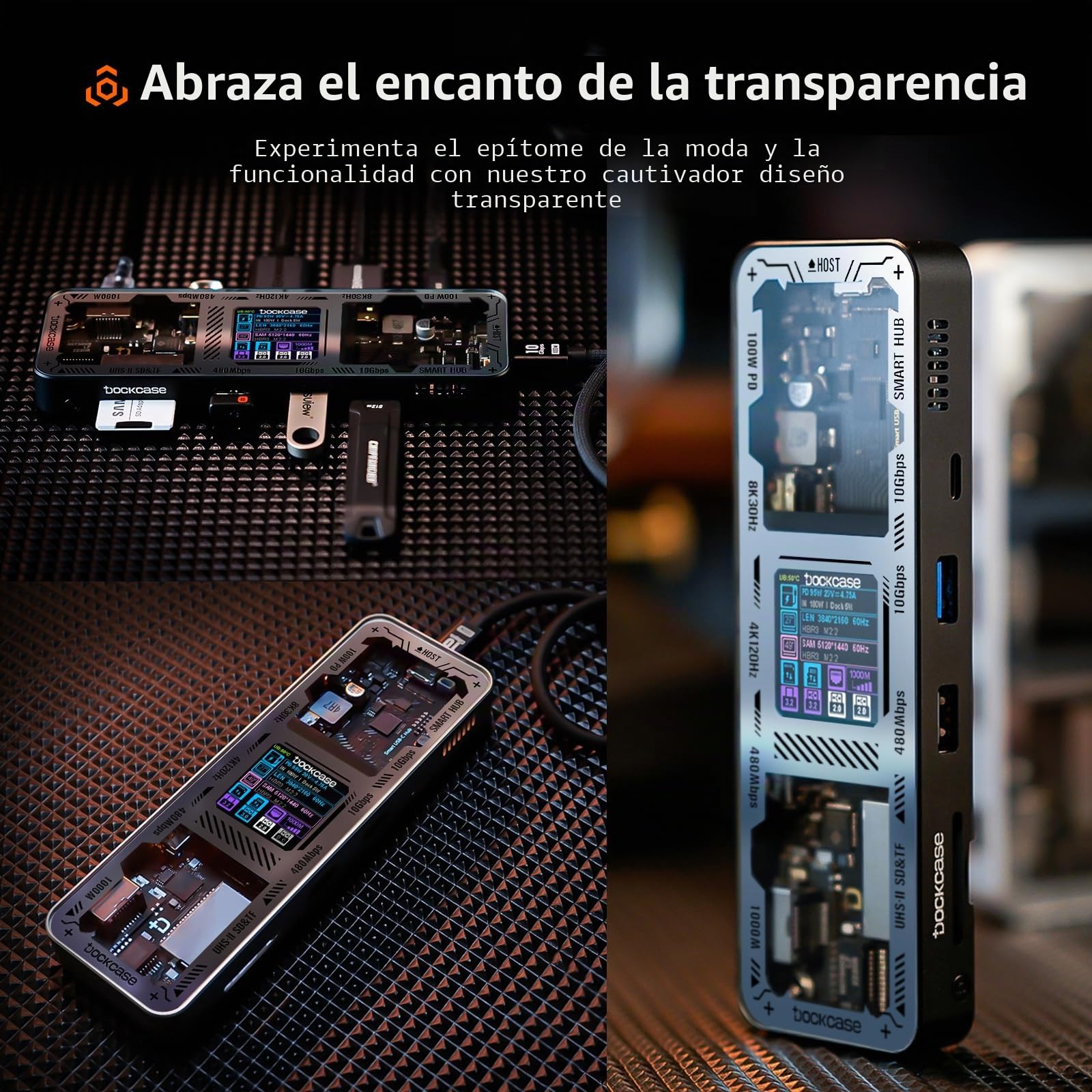 DOCKCASE Explorer Edition - Hub USB C (10 en 1) con 4K a 60Hz DP y HDMI, Gigabit Ethernet, 1 puertos USB-C y 3 USB-A, entrega de energía de 100 W, ranura para tarjeta UHS-II TF/SD para MacBook Air/Pro