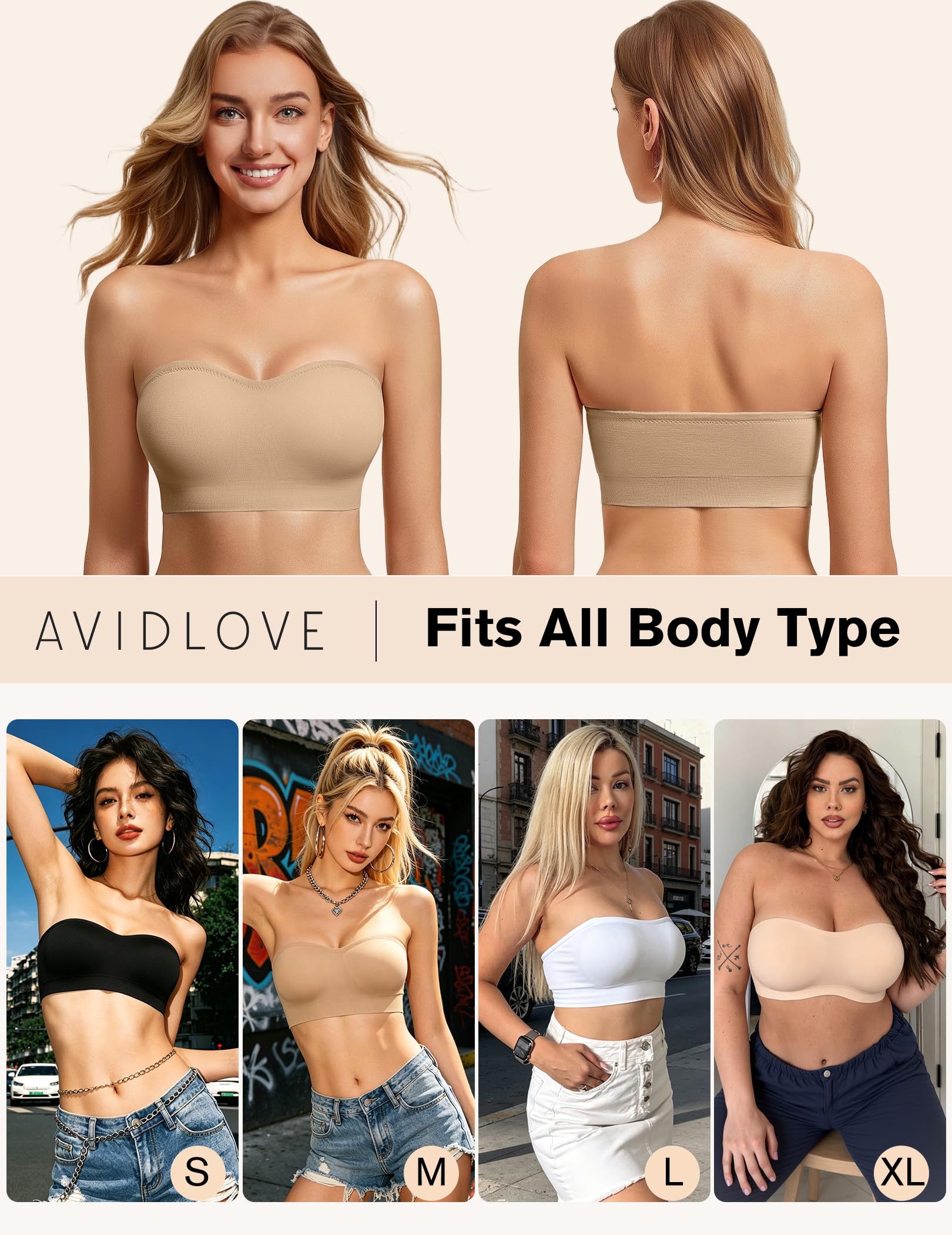 Strapless Bras for Women Non-Slip Bandeau Bra Push Up Invisible Bralettes Seamless Wireless No Underwire Padded Tube Top Bra — view 6