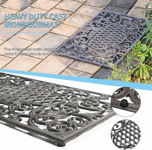Miniatura 5 de Sungmor - Felpudo de hierro fundido, resistente, 22.6in, rectangular, grande, para puerta delantera, antideslizante, antideslizante, diseño de vid