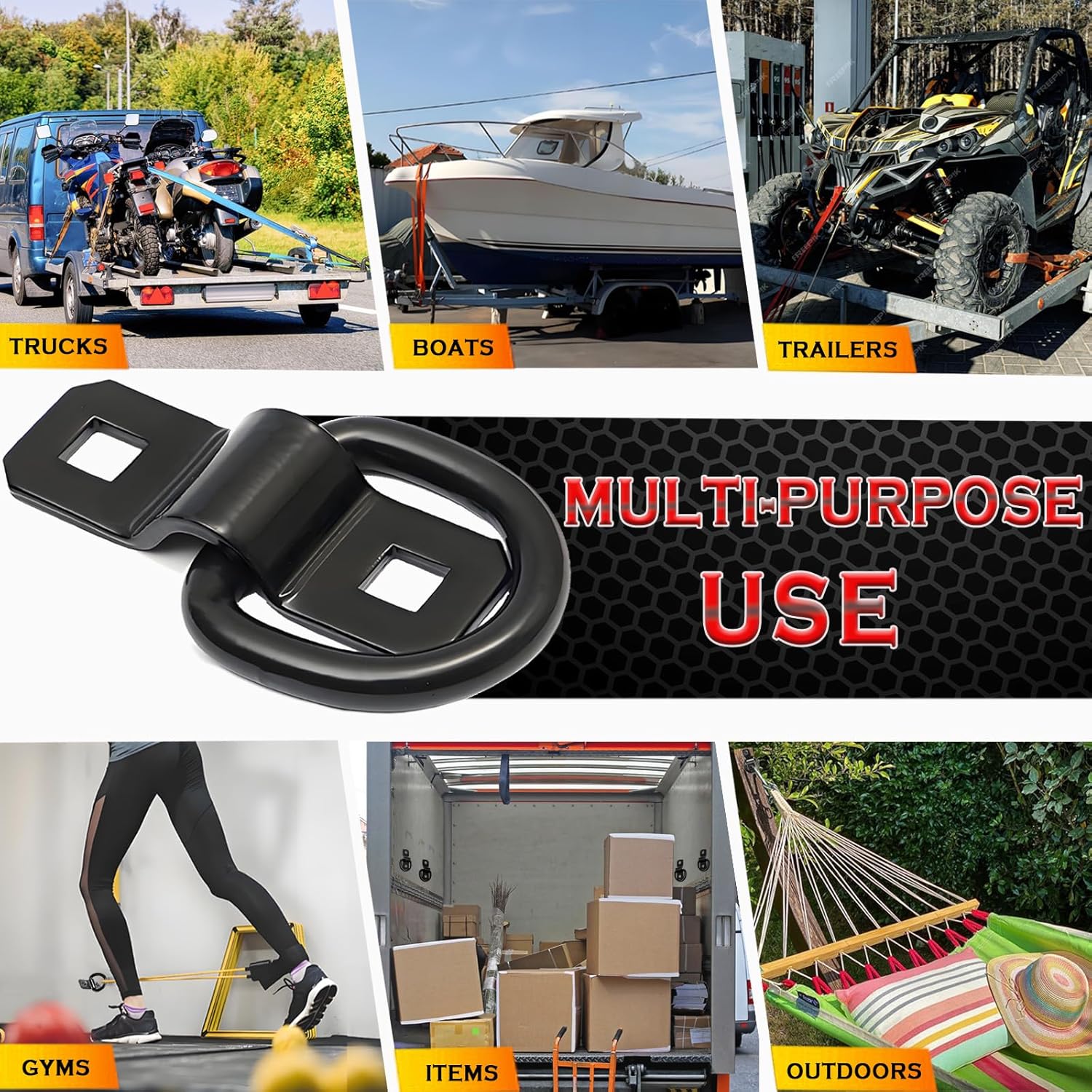 D Ring Tie Down Anchors 3/8” Heavy Duty 6,000 lbs Truck Tie Downs Rings for Loads on Trailers RV Pickup Cargo Camper Control, Tie Down Motorcycle, ATV Surface Mount Bracket Anchor Point (Black) - Image 3