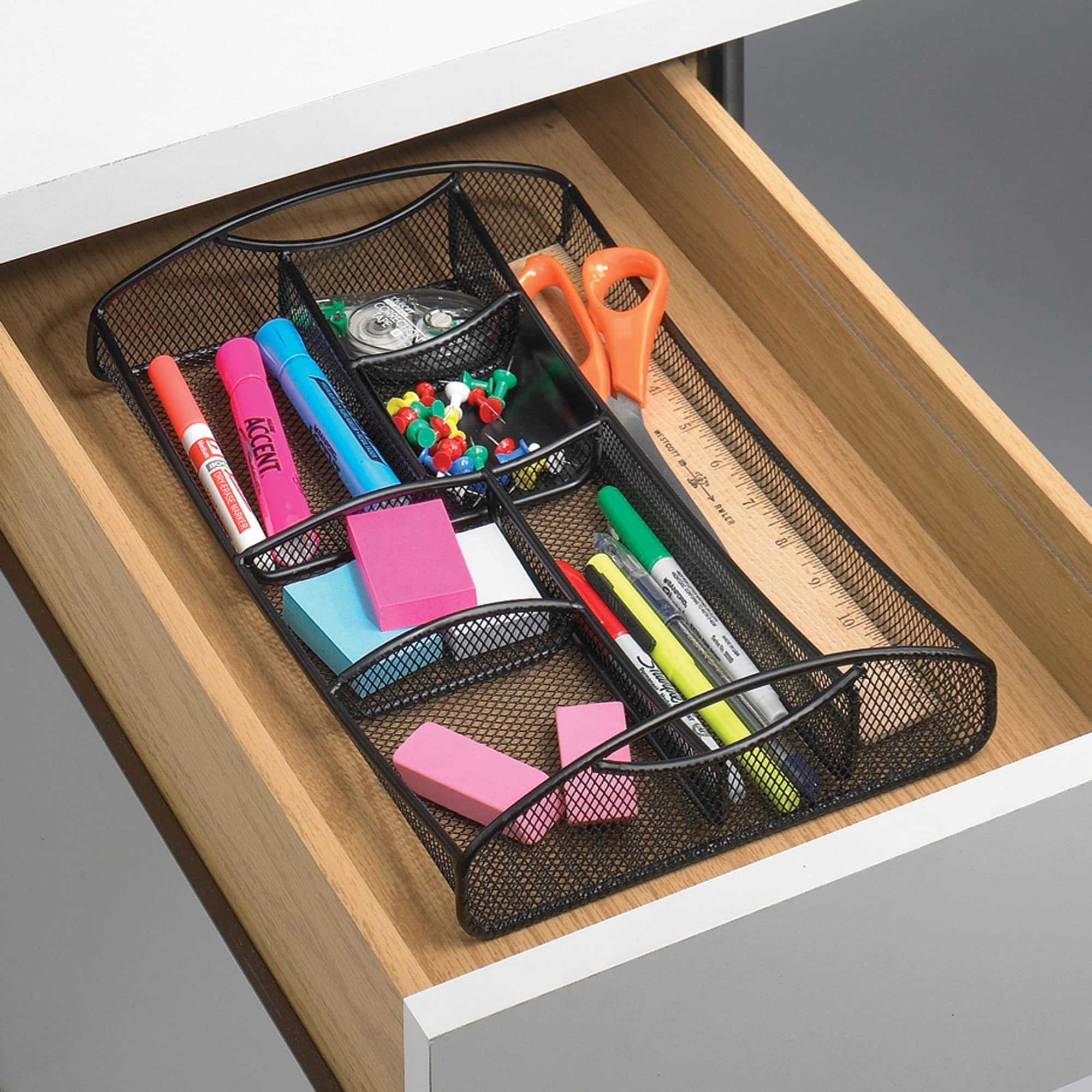 Safco Products 3262BL Onyx Mesh organizer na biurko z szufladą, czarny