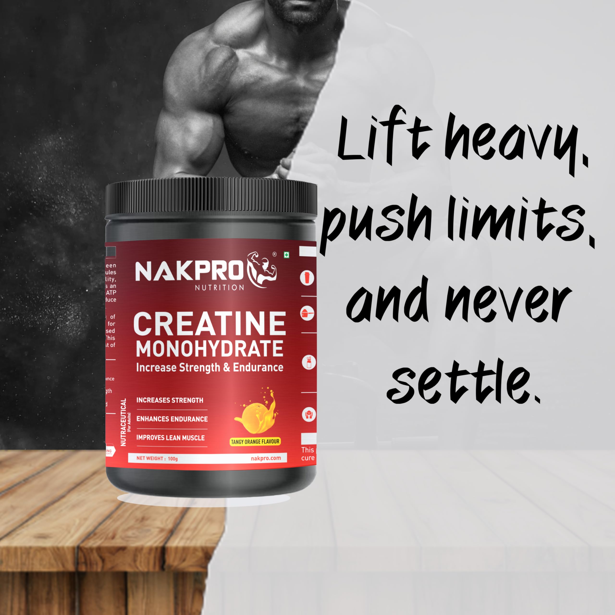 NAKPRO Micronised Creatine Monohydrate Powder 100g, Tangy Orange | 3g Creatine/Serving | Trustified Certified | Rapid Absorption Pre/Post Workout Supplement for Muscle Repair & Recovery - Image 9 thumbnail