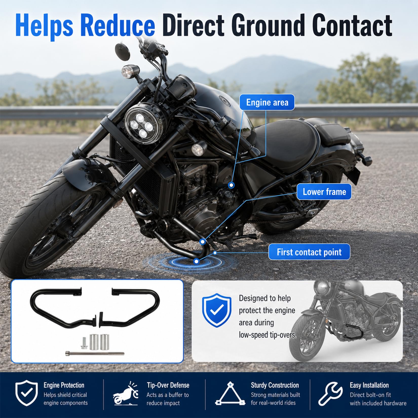 PSLER osłona silnika zderzak motocykla listwa ochronna dla Rebel CMX1100 CMX1100T DCT 2021 2022 2023 2024 2025, podkładka na pasek bezpieczeństwa autostrady rama karoserii