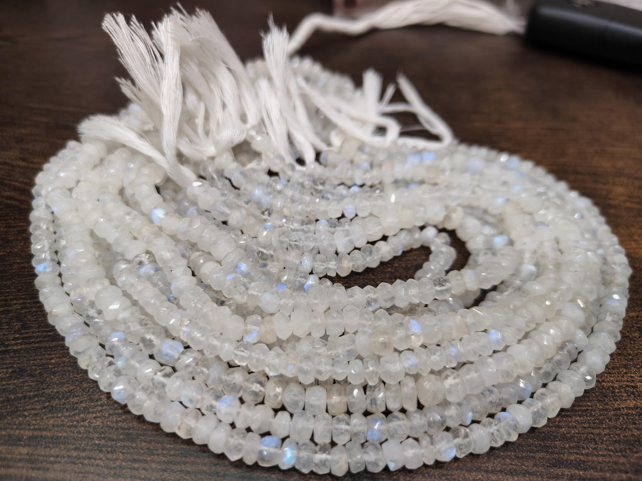 Natural White Rainbow Moonstone Rondelle Faceted Beads 5 to 6mm Strand 8 inches Long
