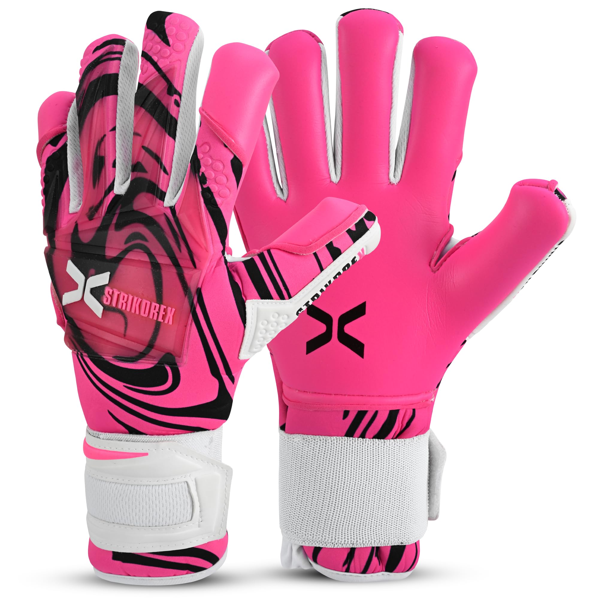 StrikoreX HawkStrike Professional Goalkeeper Gloves 4mm Ultimate Contact Grip | Pro Level Goalkeeper Gloves for Top-notch Play | Maximum Grip, Protection, & Comfort | Adults,Youth (Pink, 7)